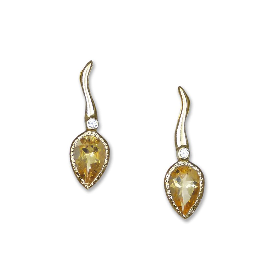 Gold Post Earrings in Citrine and Topaz