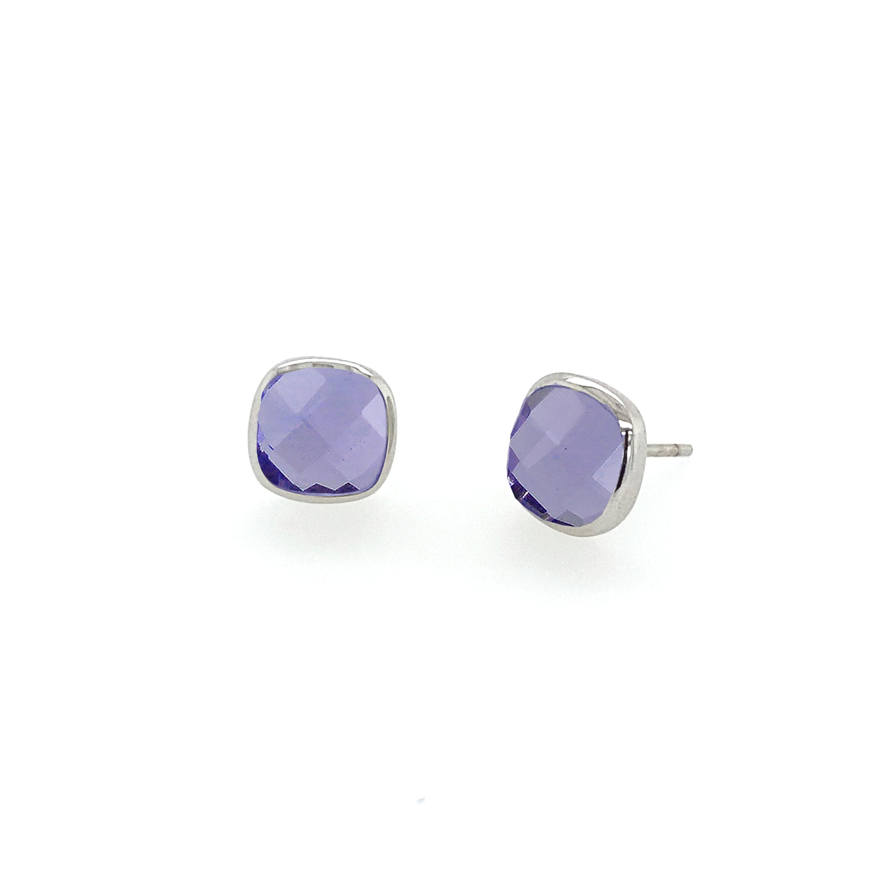 Square Studs - Silver, White Rhodium