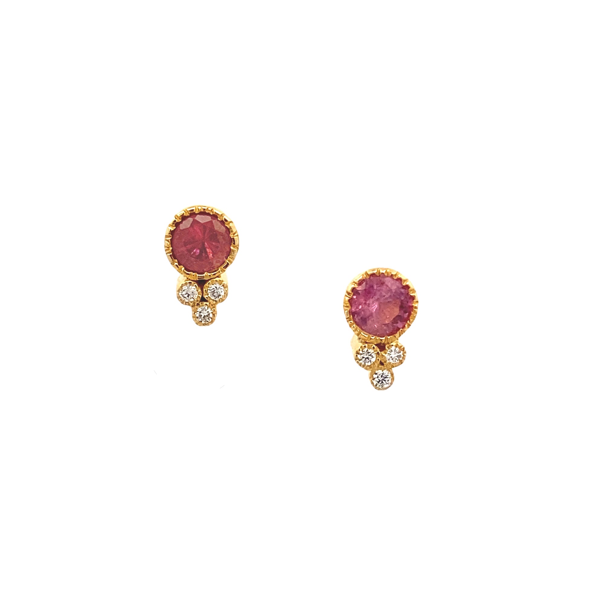 14k Gold Tourmaline and Diamond Studs