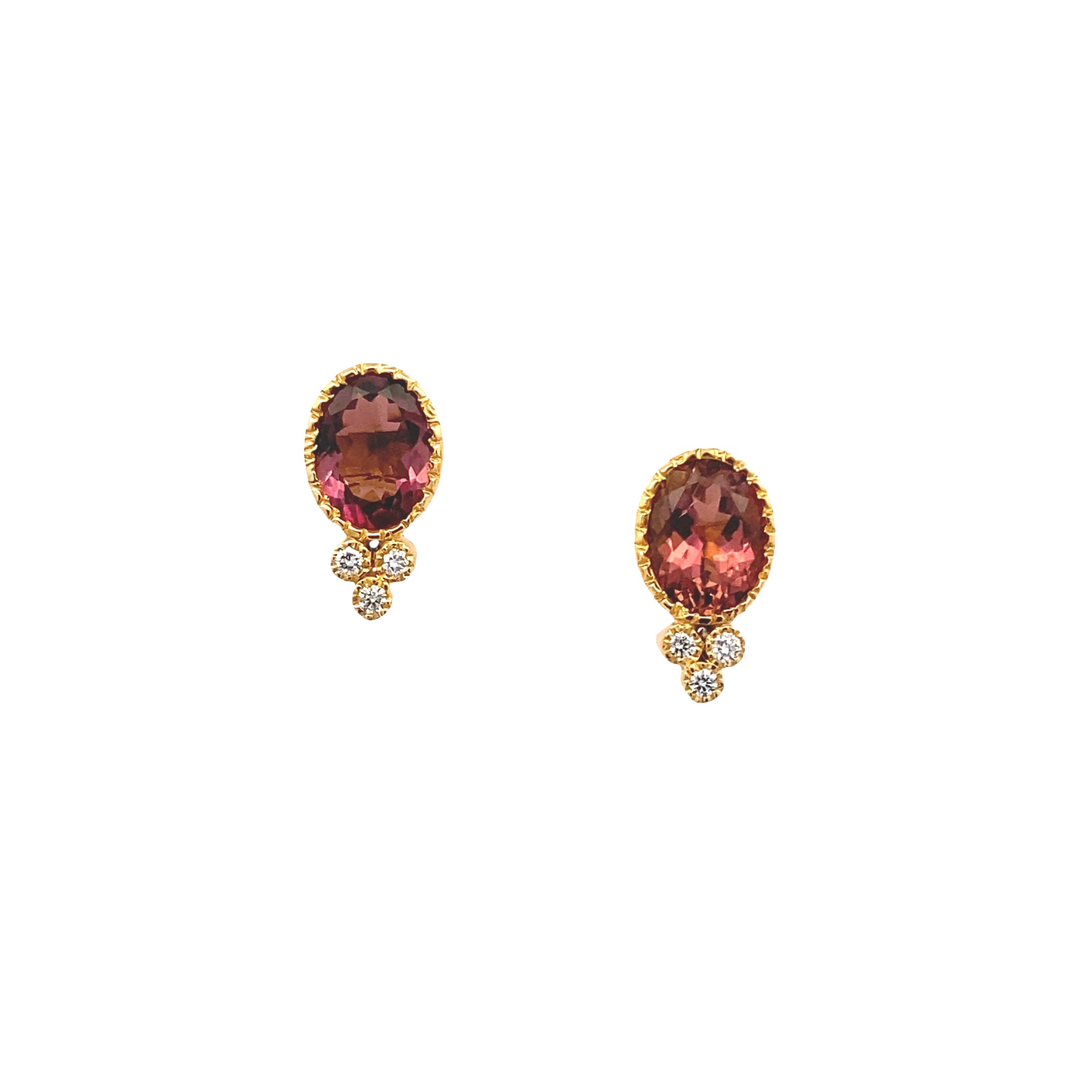 14k Gold Tourmaline and Diamond Studs