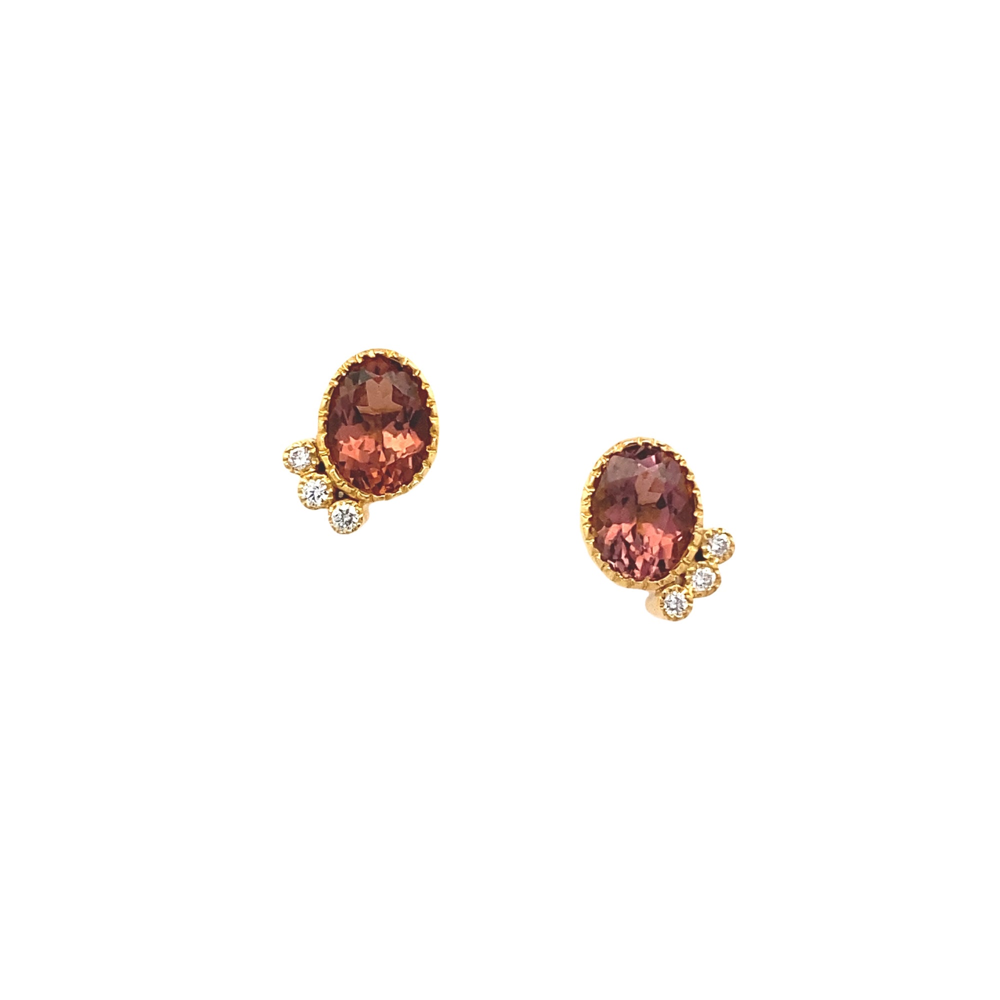 14k Gold Tourmaline and Diamond Studs