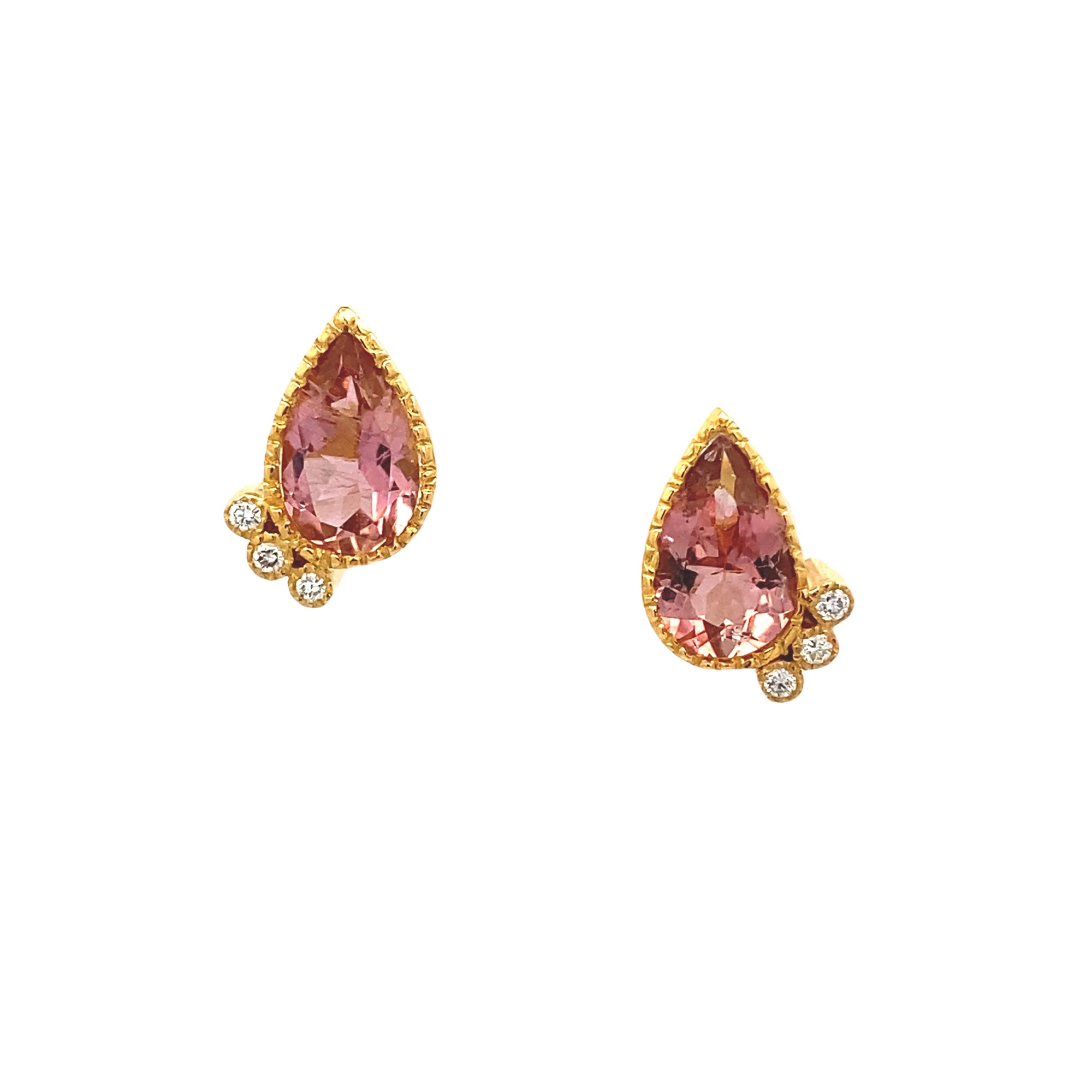 14k Gold Tourmaline and Diamond Studs