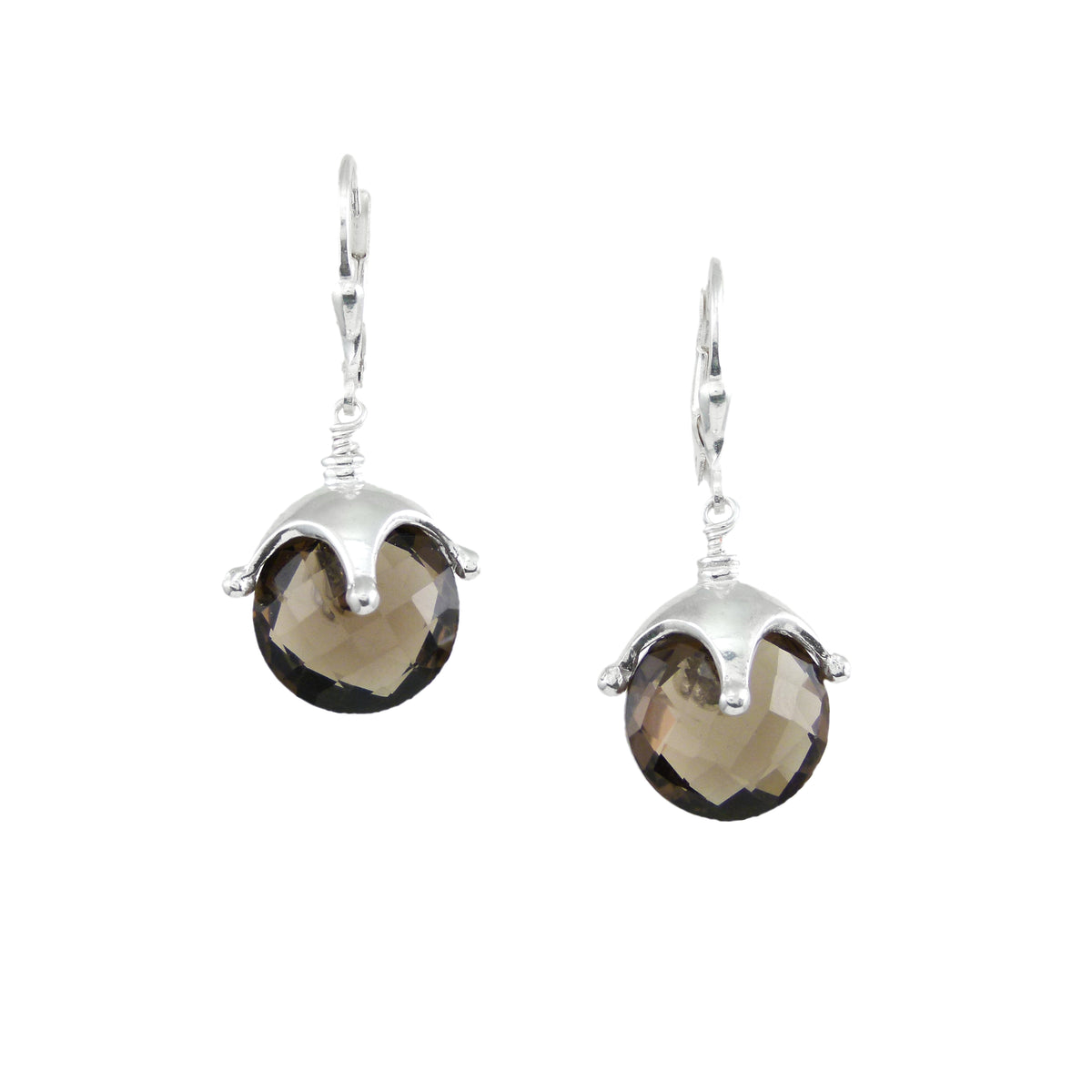 Jester Cap Earrings - Silver, Smoky Quartz