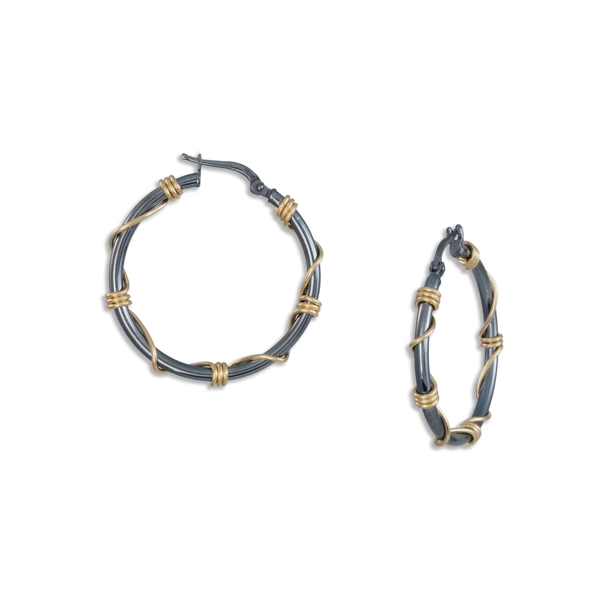 Unique Hoop Earrings - Black and Gold Wrapped