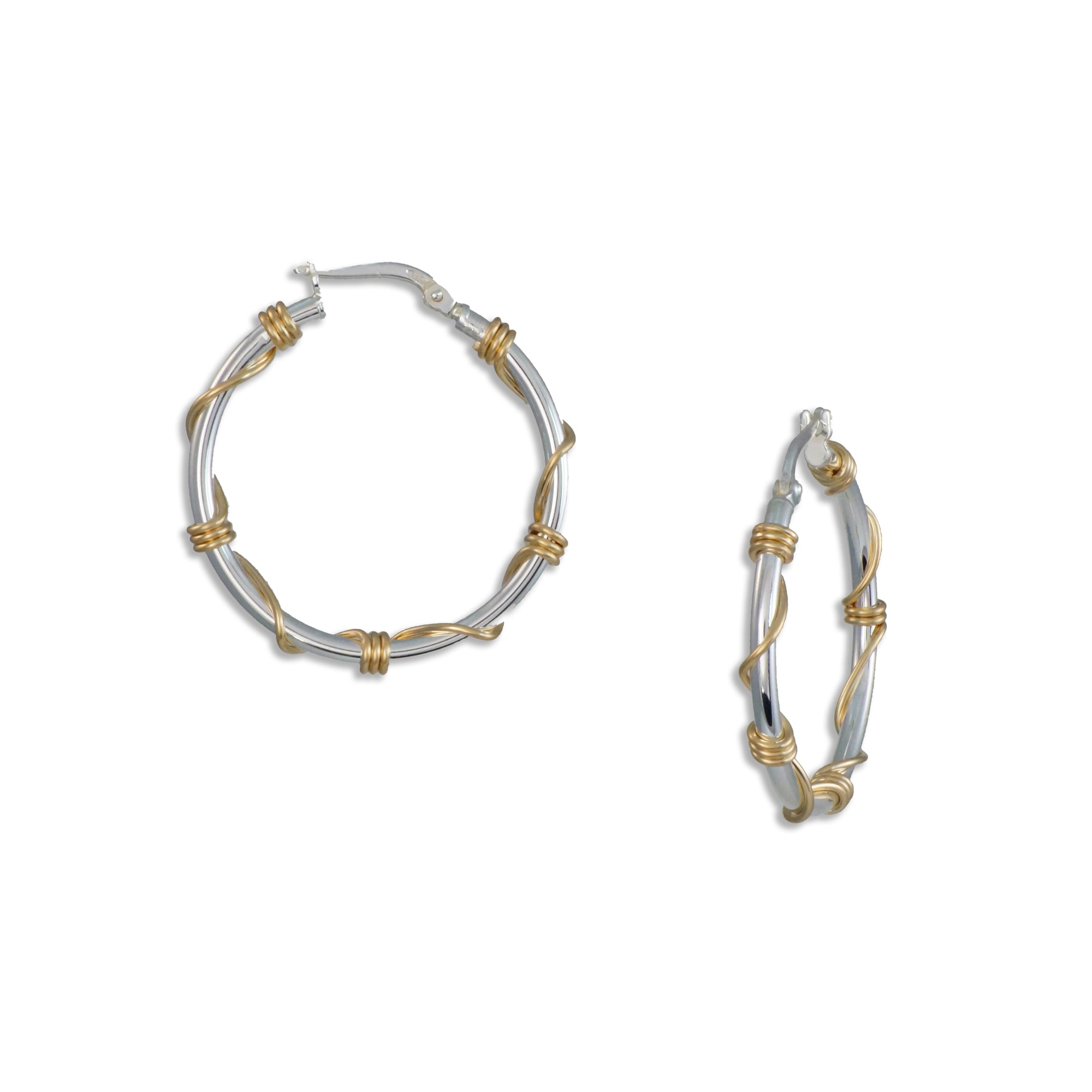 Unique Hoop Earrings - Silver and Gold Wrapped