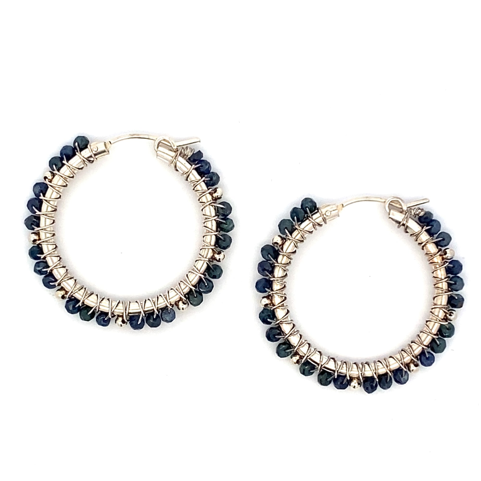 Blue Sapphire Wrapped Hoops