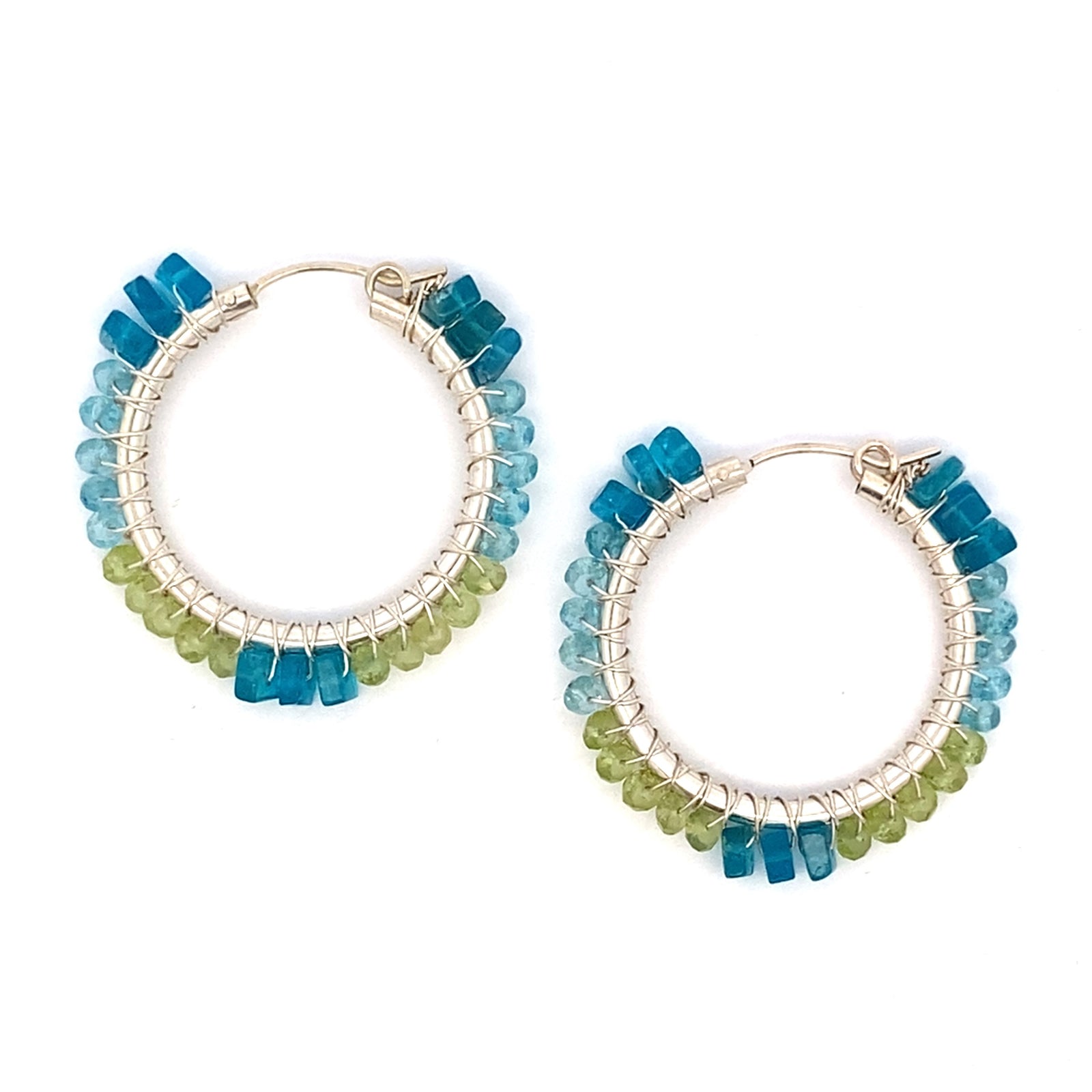 Peridot and Apatite Wrapped Hoops