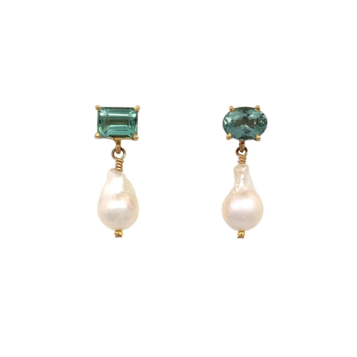 Mint Tourmaline and Keshi Pearl Earrings