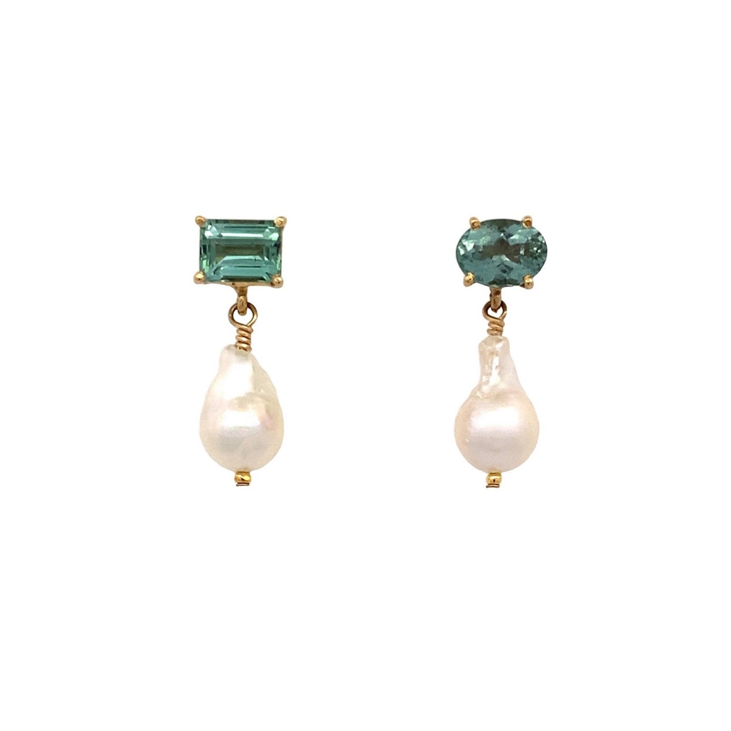 Mint Tourmaline and Keshi Pearl Earrings