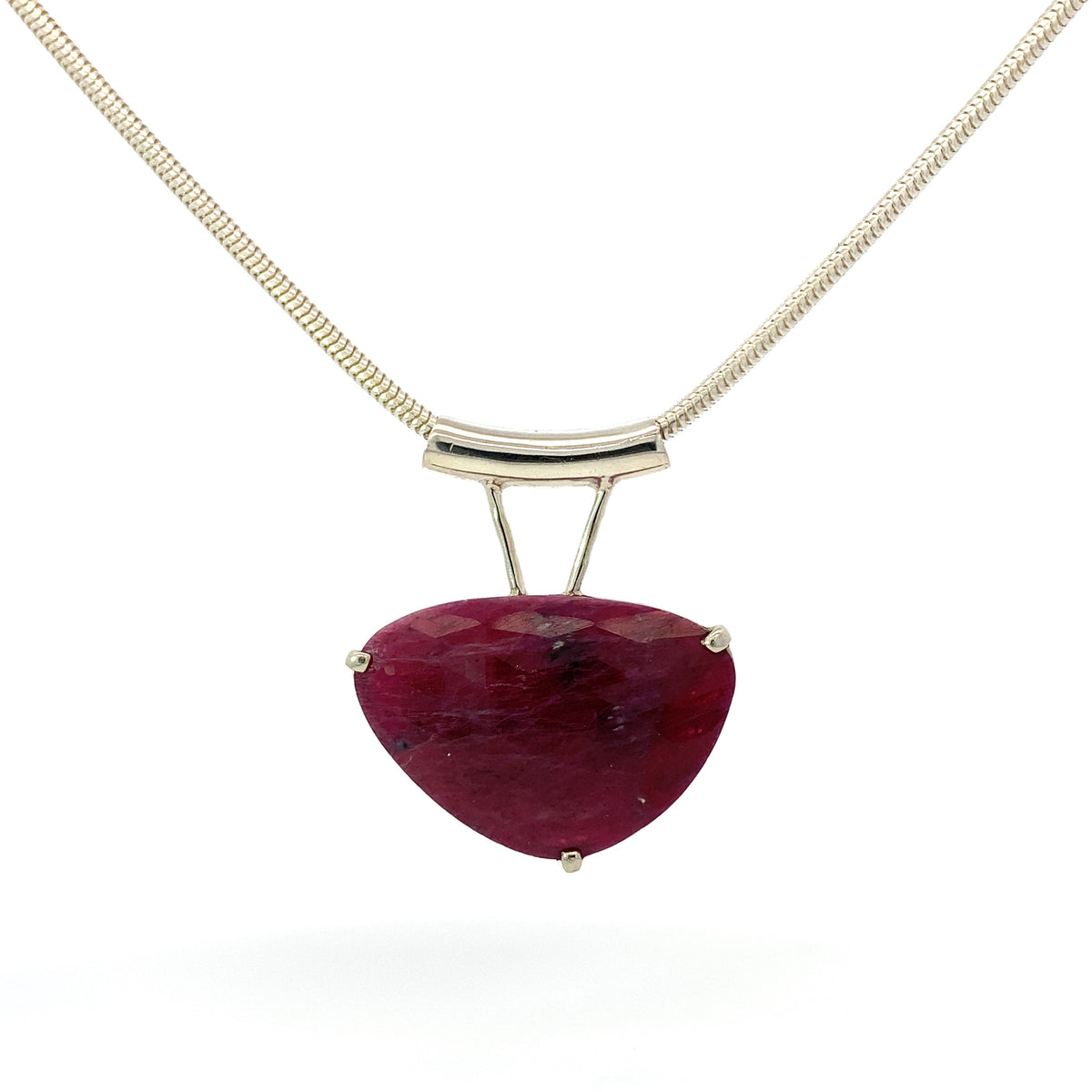 Red Sapphire Pendant - Silver