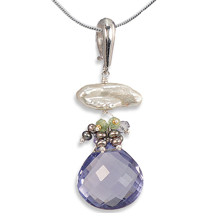 Keshi Pearl with Tanzanite & Green Sapphire