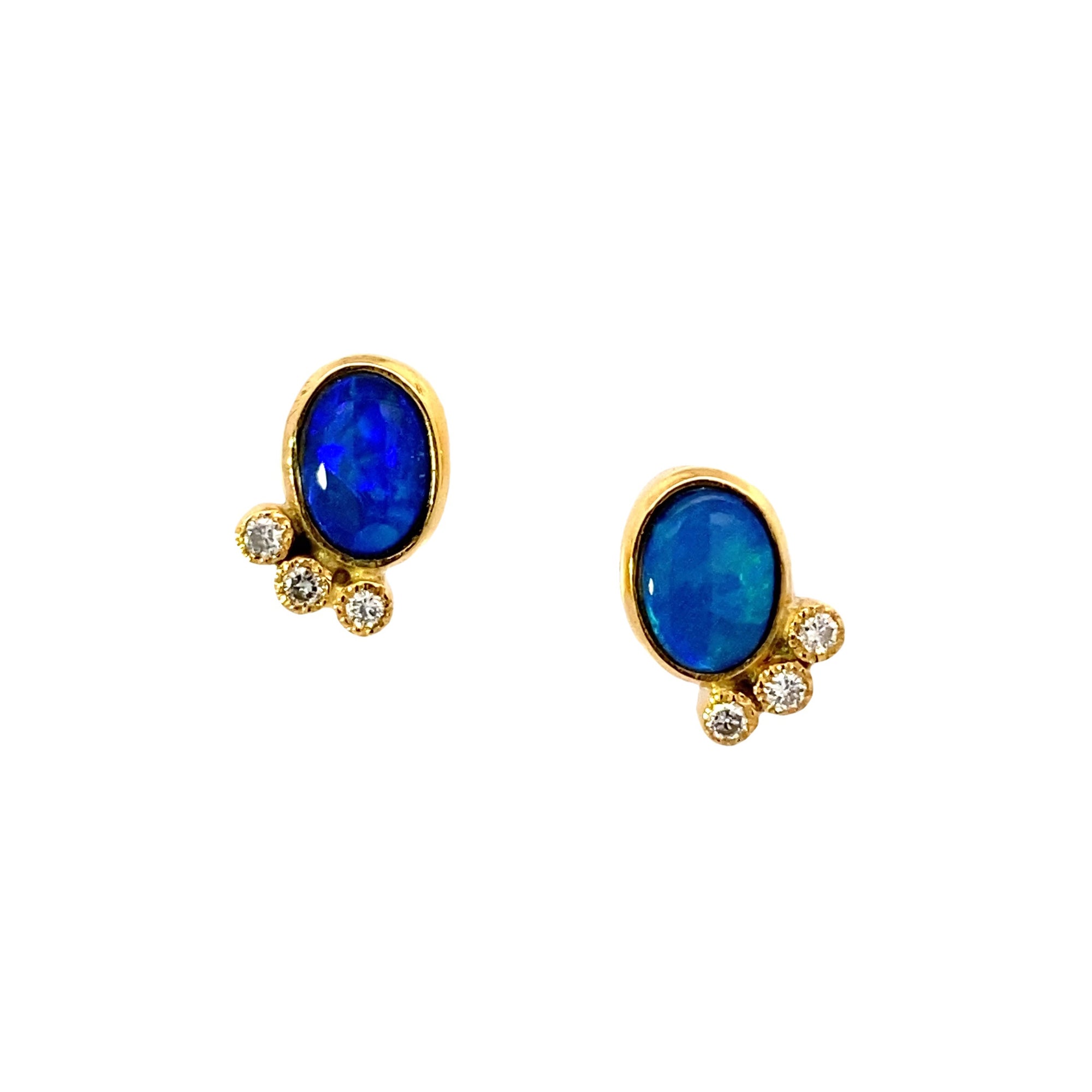 14k Gold Opal and Diamond Studs