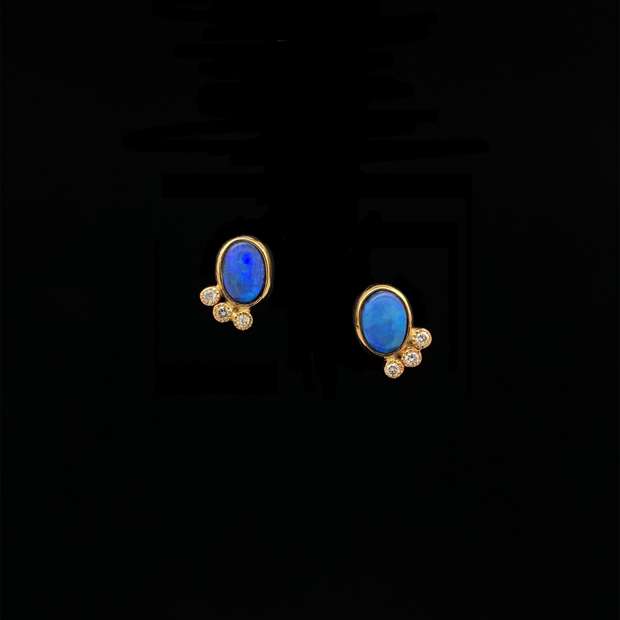 14k Gold Opal and Diamond Studs