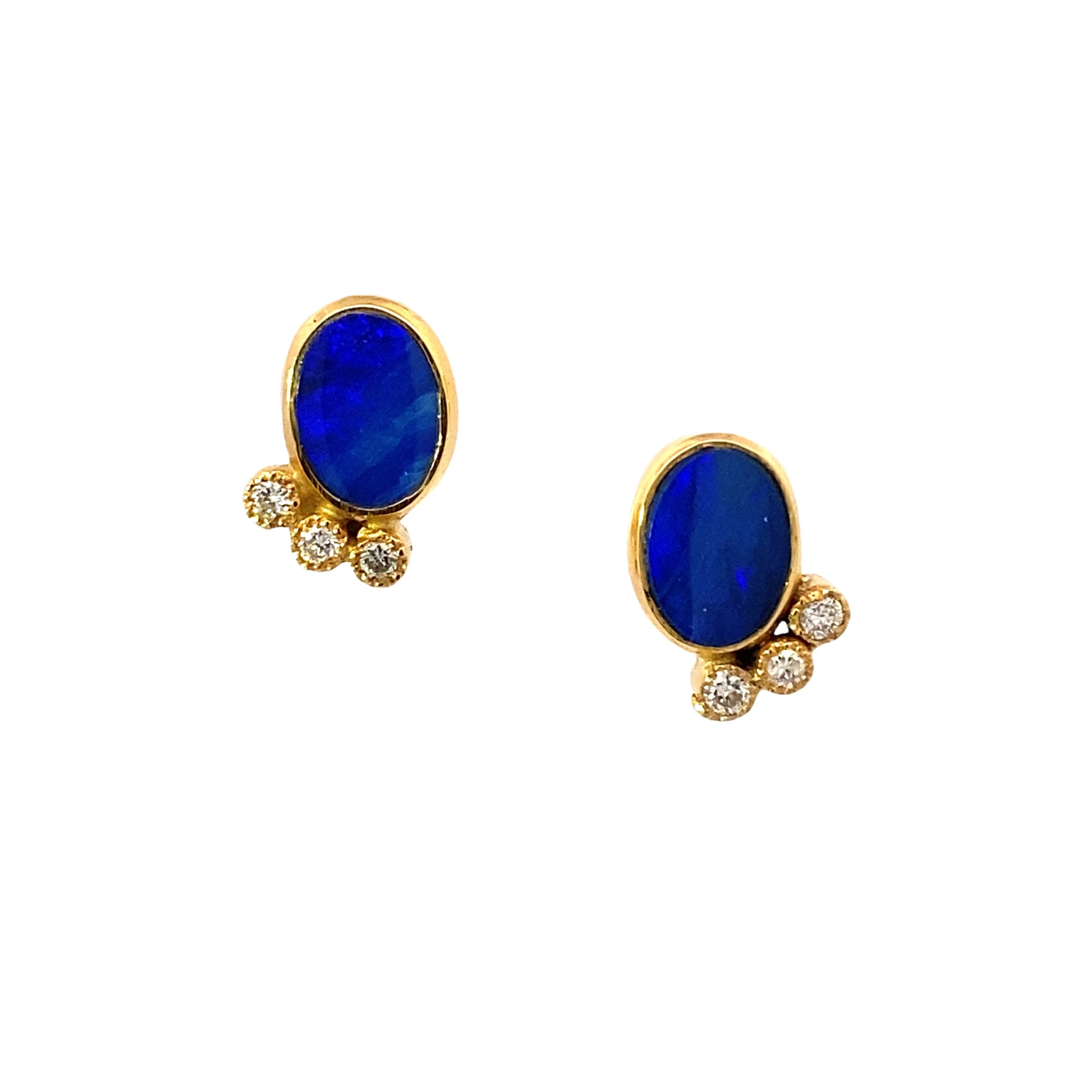 14k Gold Opal and Diamond Studs