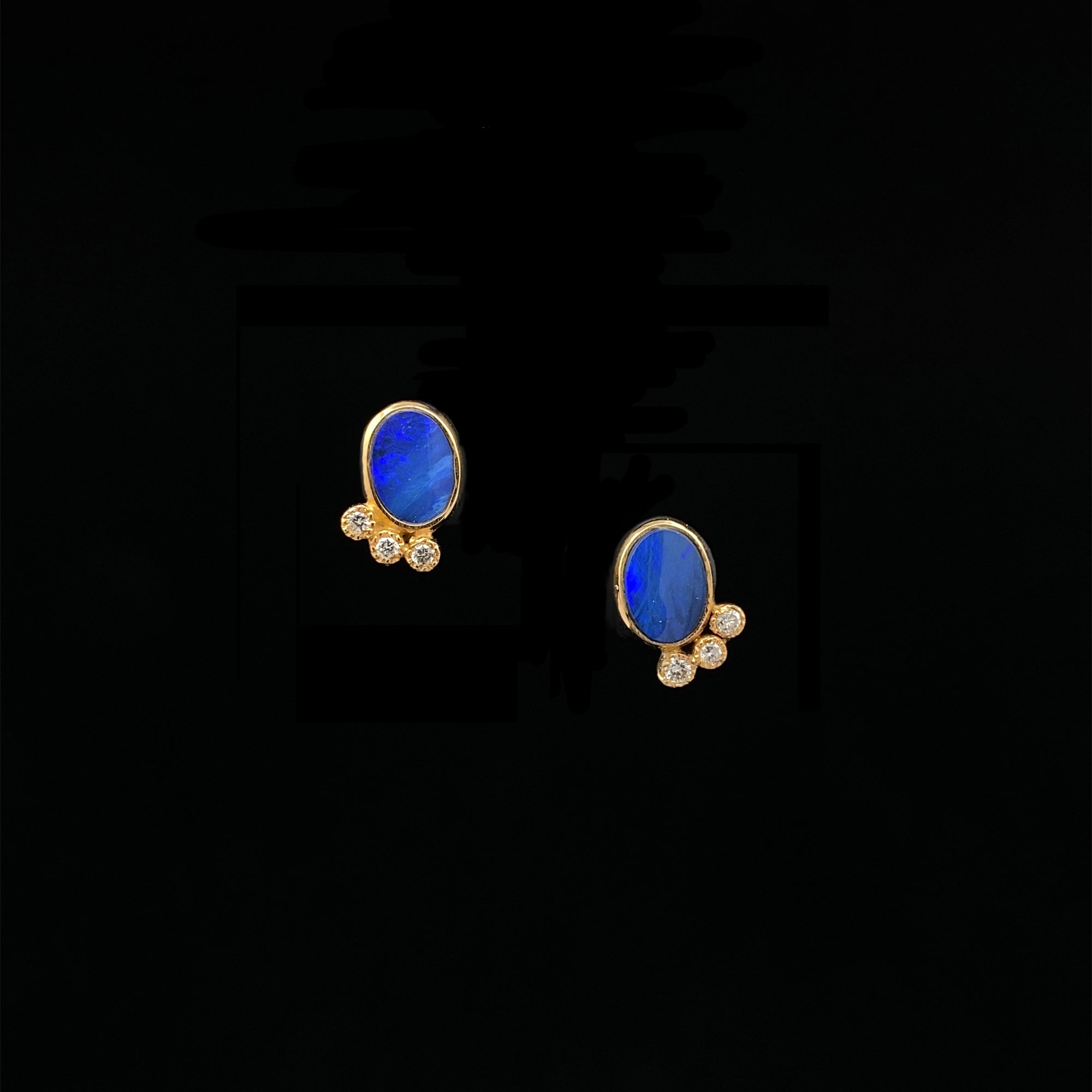 14k Gold Opal and Diamond Studs