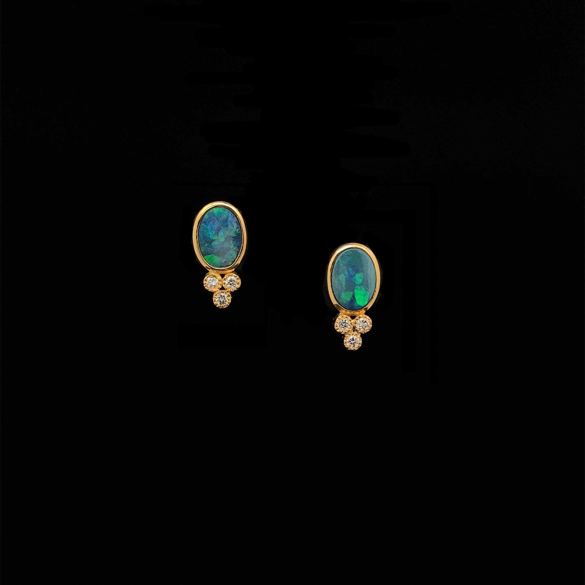 14k Gold Opal and Diamond Studs