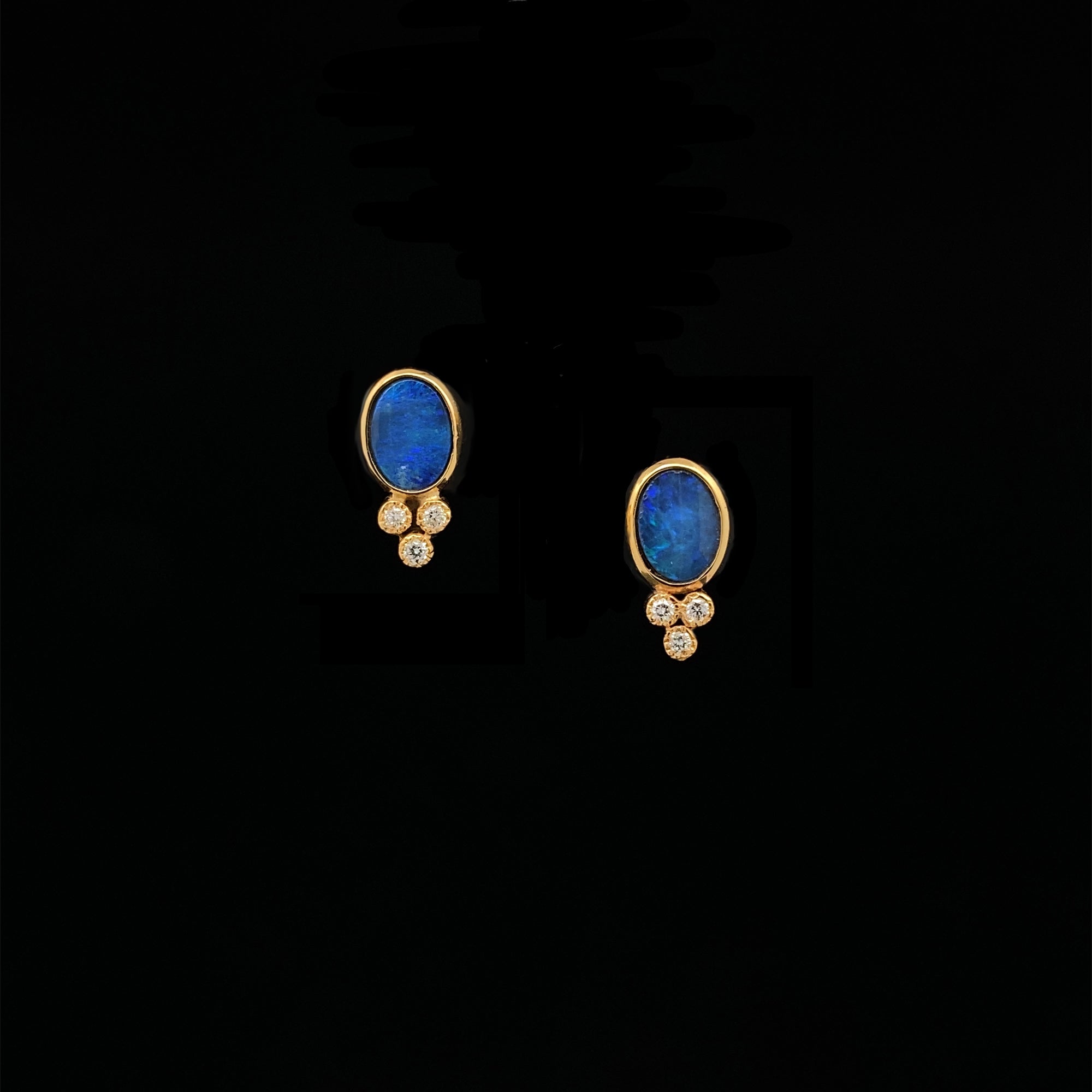 14k Gold Opal and Diamond Studs