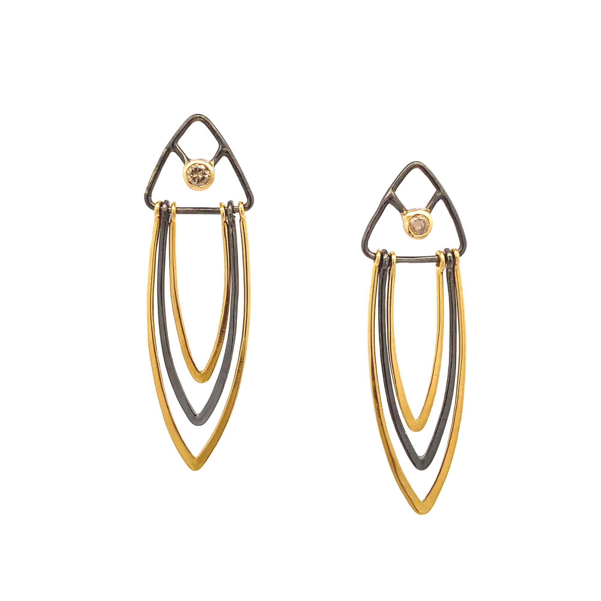 Black and 14k Gold Element Earrings with Champagne Diamond