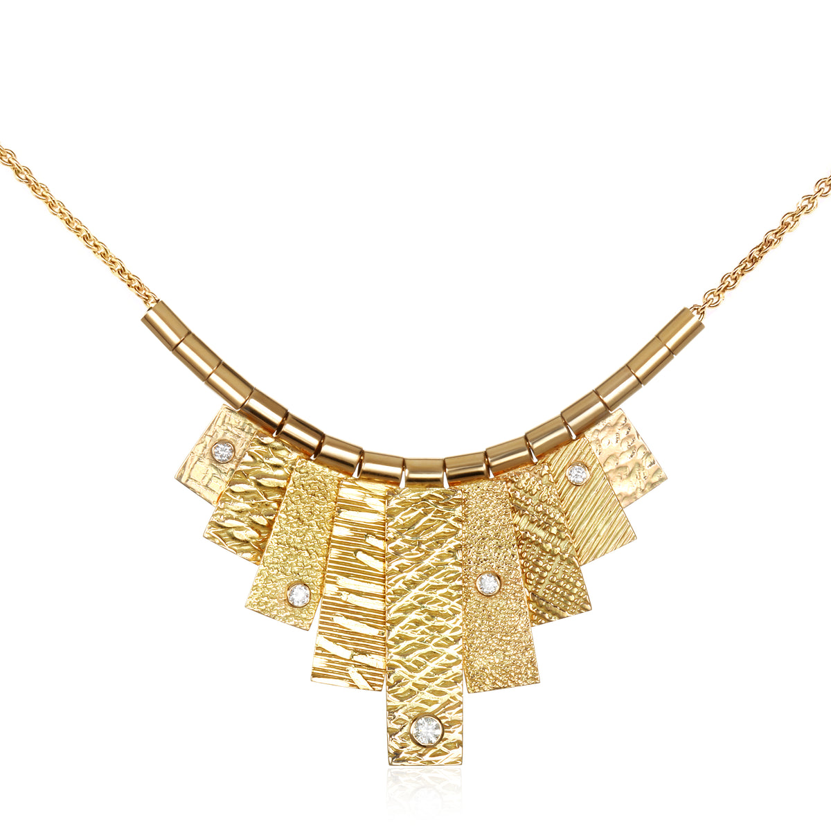 9 Tab Necklace with 14k Solid Gold Pendants &amp; White Diamonds