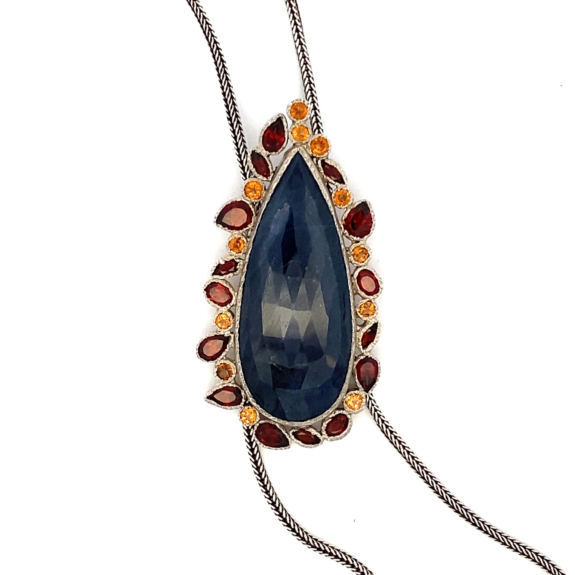 Contemporary Slide - Blue Sapphire with Garnet