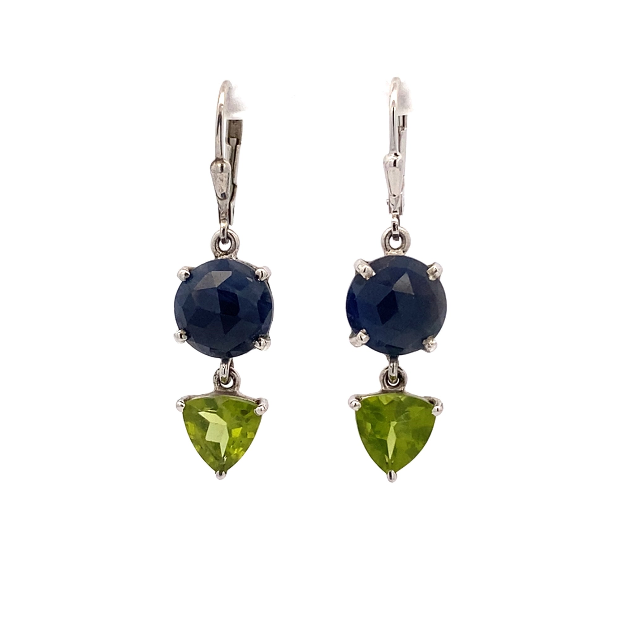 Blue Sapphire and Peridot Leverback Earring