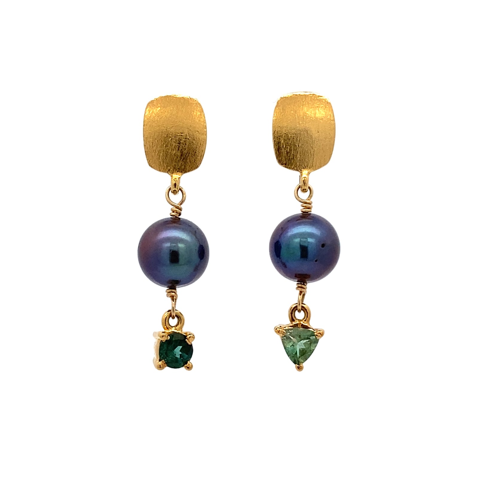 Peacock Pearl and Tourmaline Earrings - 18k Vermeil