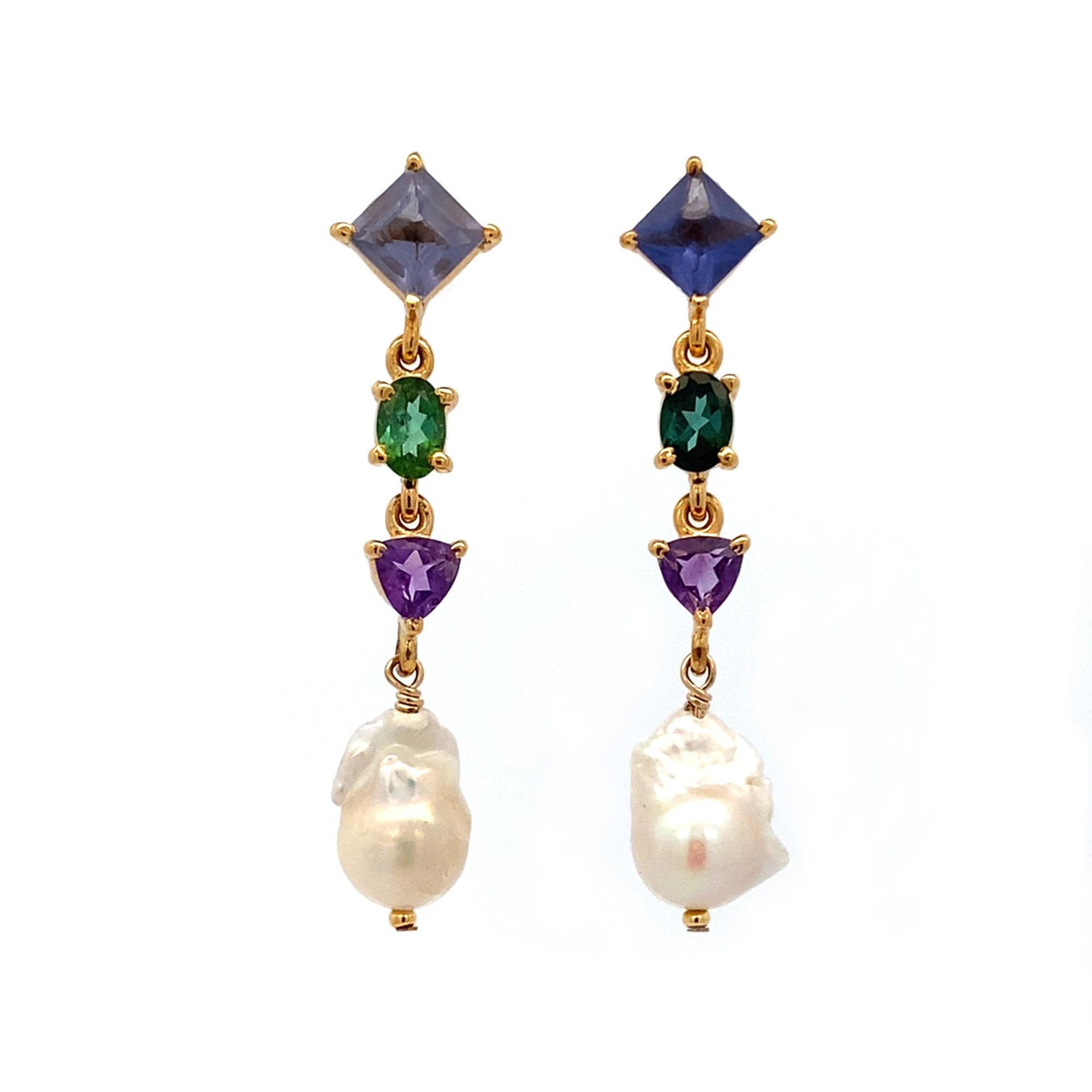 Tanzanite Post Top Earrings with Pearl - 18k Vermeil