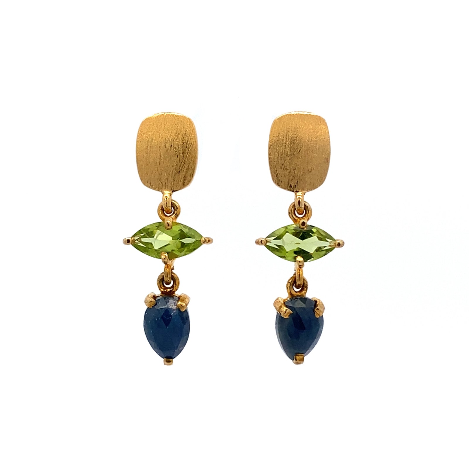 Peridot and Blue Sapphire Post Top Earring - 18k Vermeil