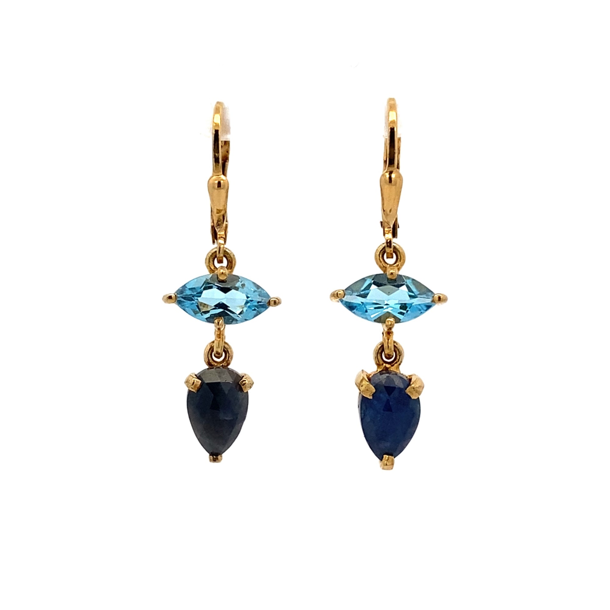 Blue Topaz and Blue Sapphire Leverback Earring