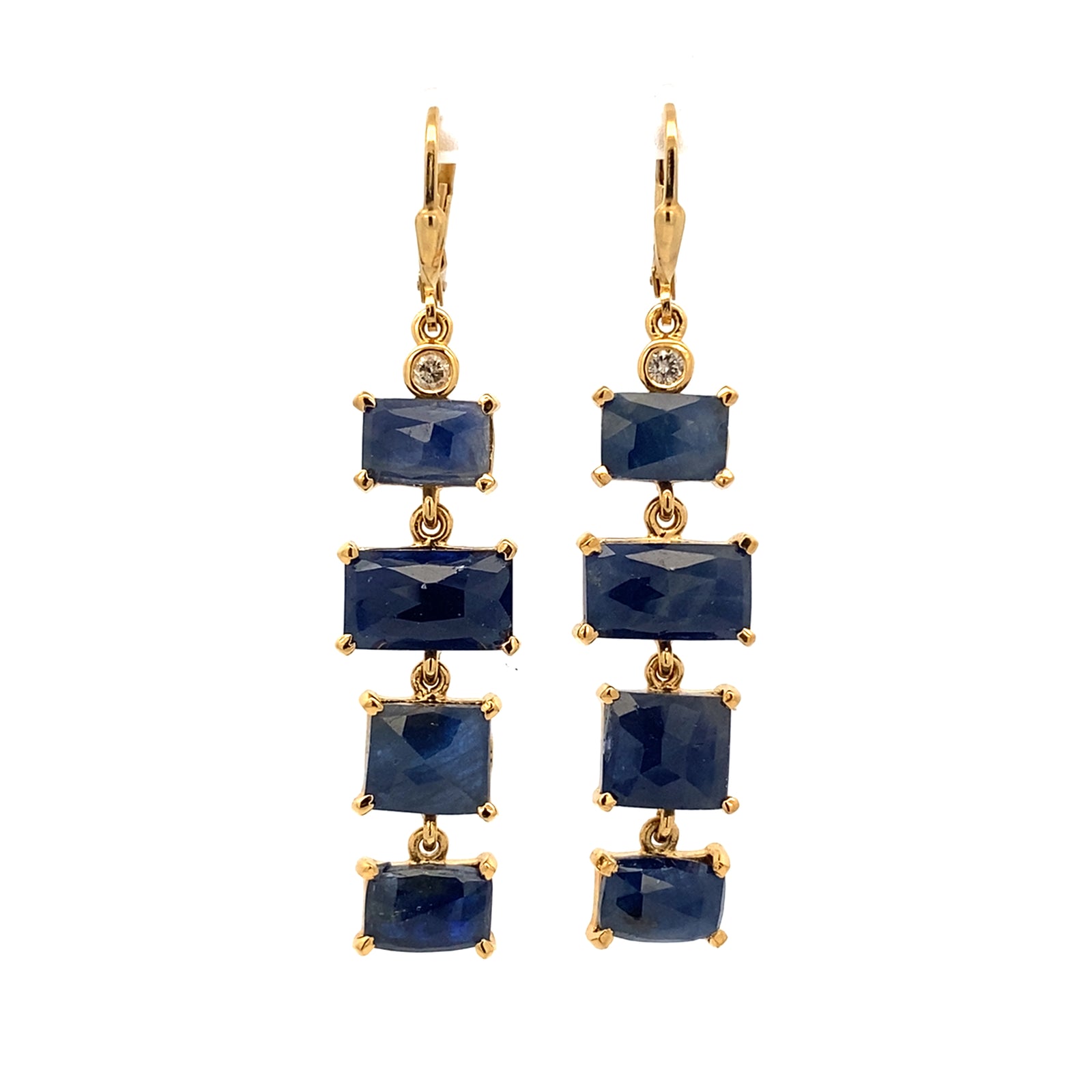 Rose Cut Blue Sapphire Slice Earrings with Diamond