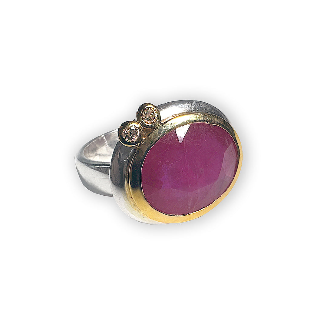 Silver Ruby & 14k Ring