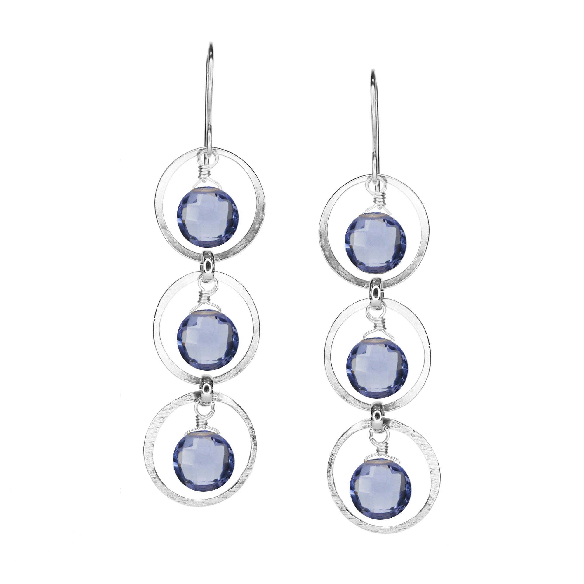 Triple Gems in Gold Forged Circles - Iolite