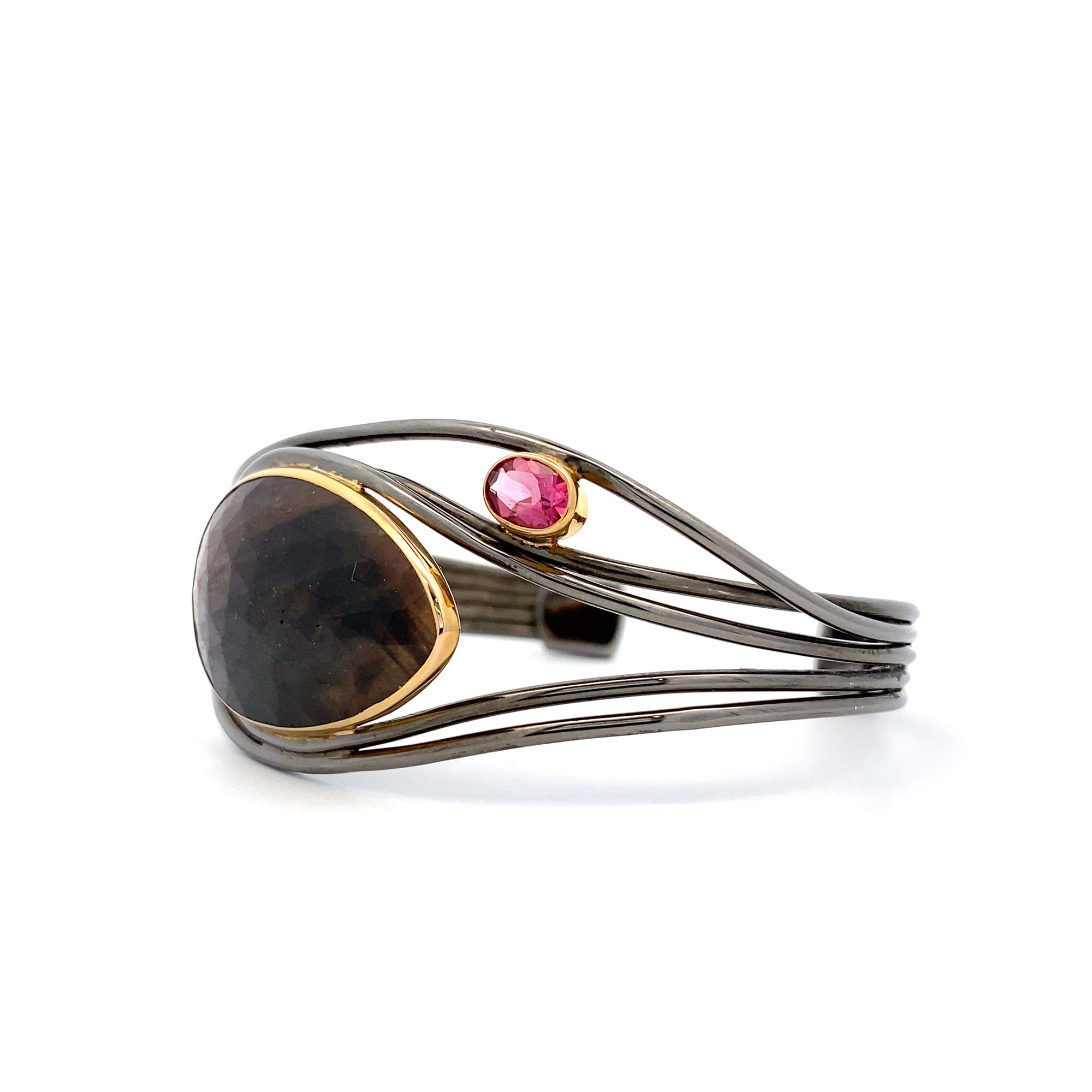 Bronze Sapphire and Pink Tourmaline Cuff