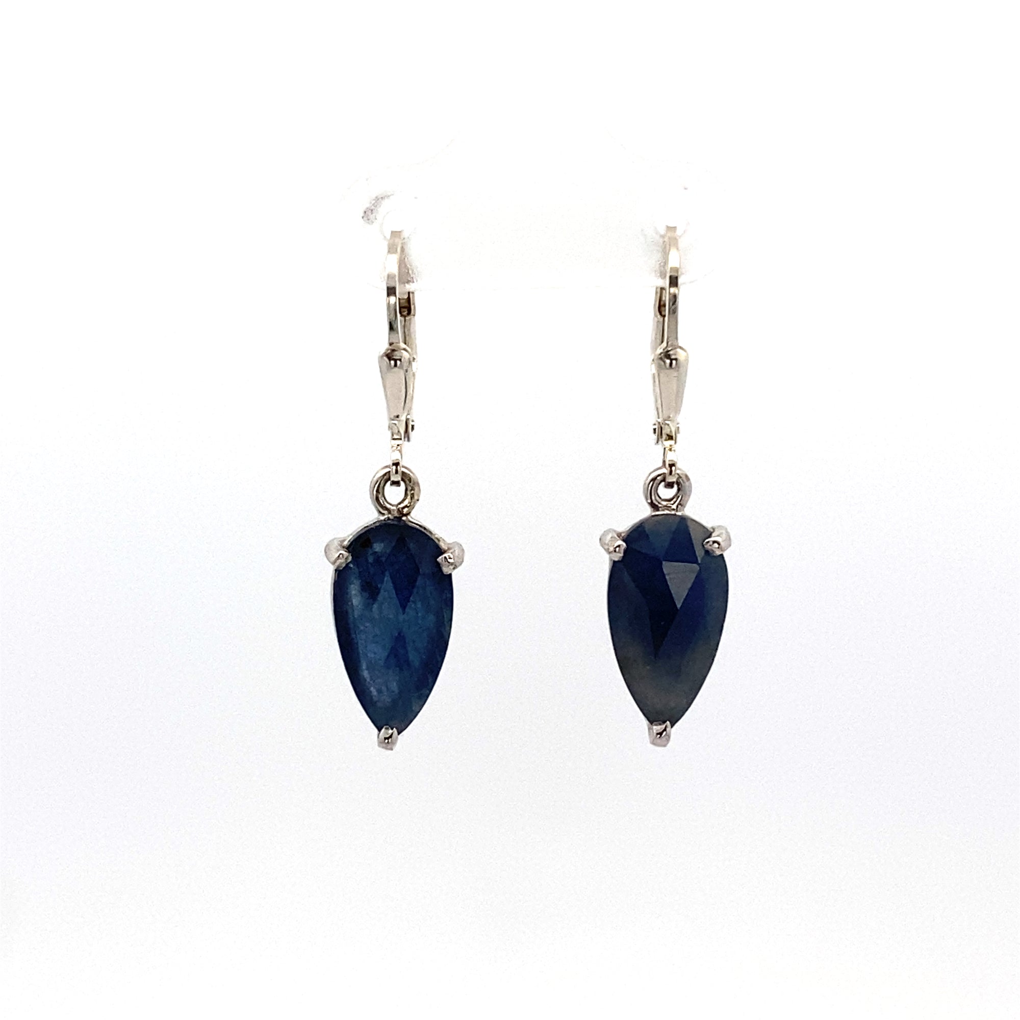 Blue Sapphire Earrings - Silver Leverback