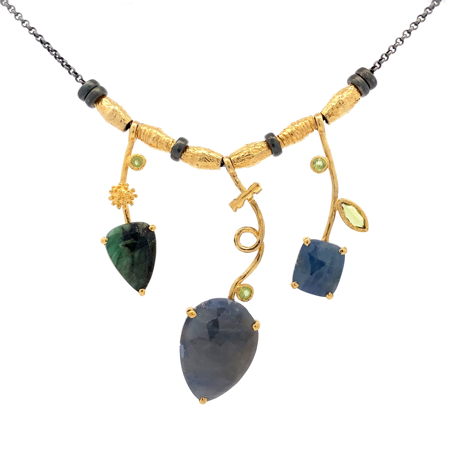 3 Stick Sapphire and Emerald Necklace in Gold