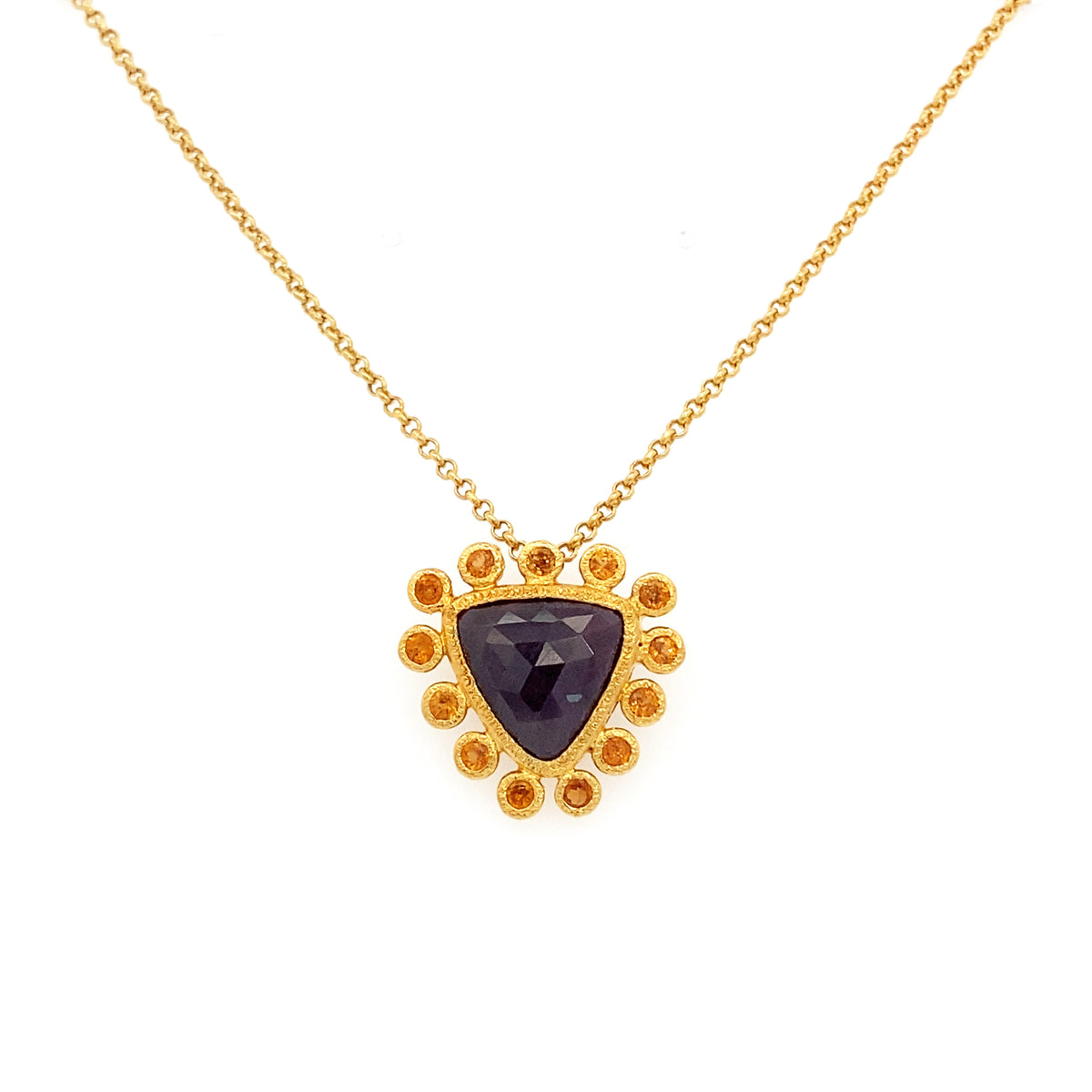 Deep Plum Sapphire and Orange Sapphire Pendant