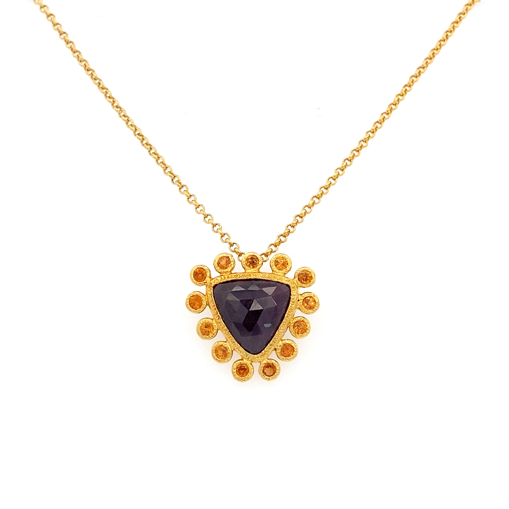 Deep Plum Sapphire and Orange Sapphire Pendant