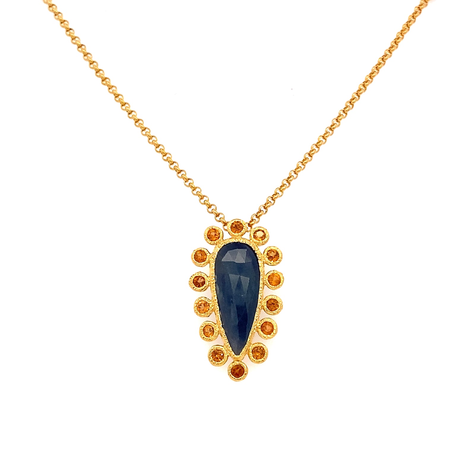 Blue Sapphire and Orange Sapphire Pendant