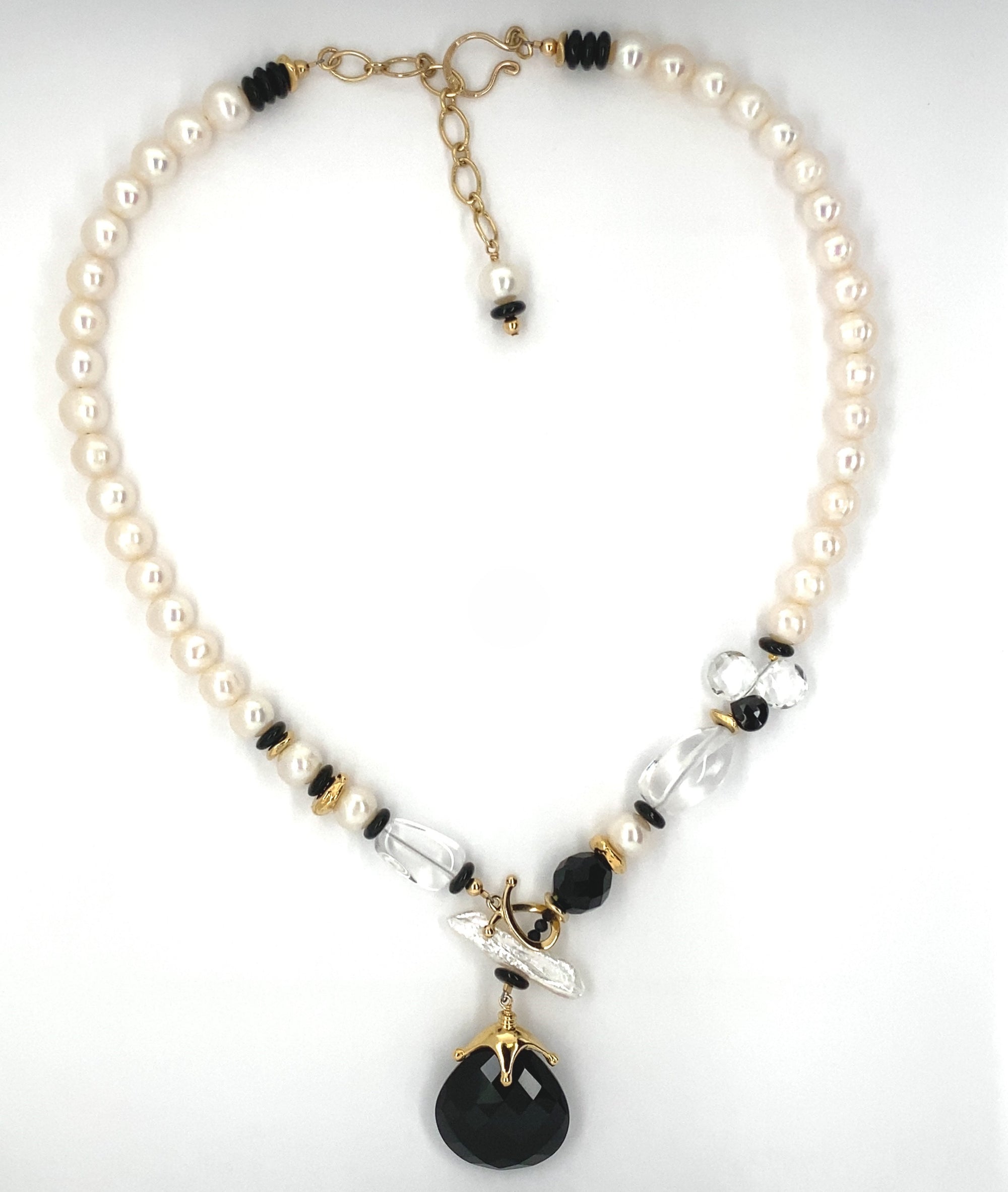 Onyx, Pearl, Crystal- 18k Vermeil Necklace