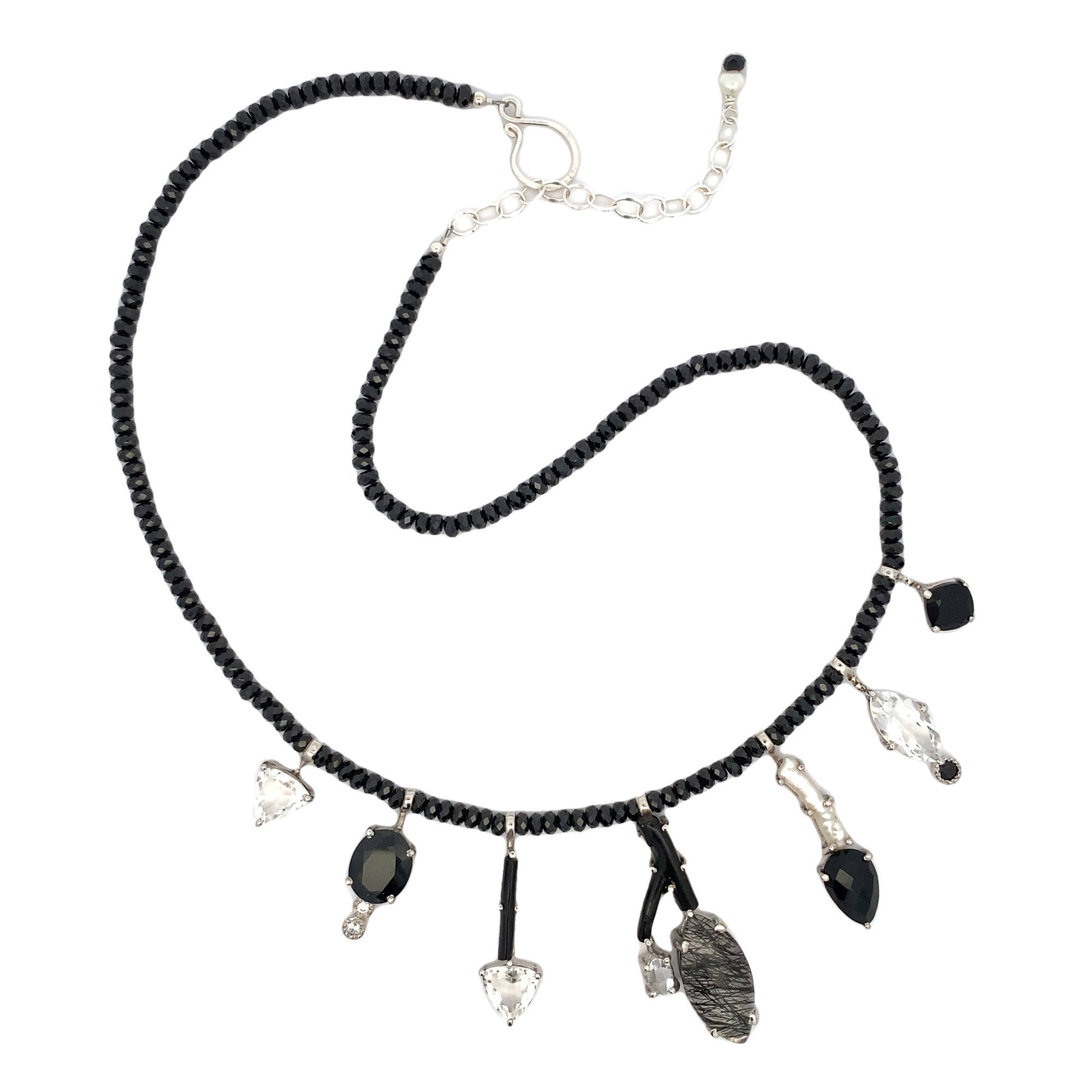 7 Stick Necklace - Spinel and Tourmalinated Quartz