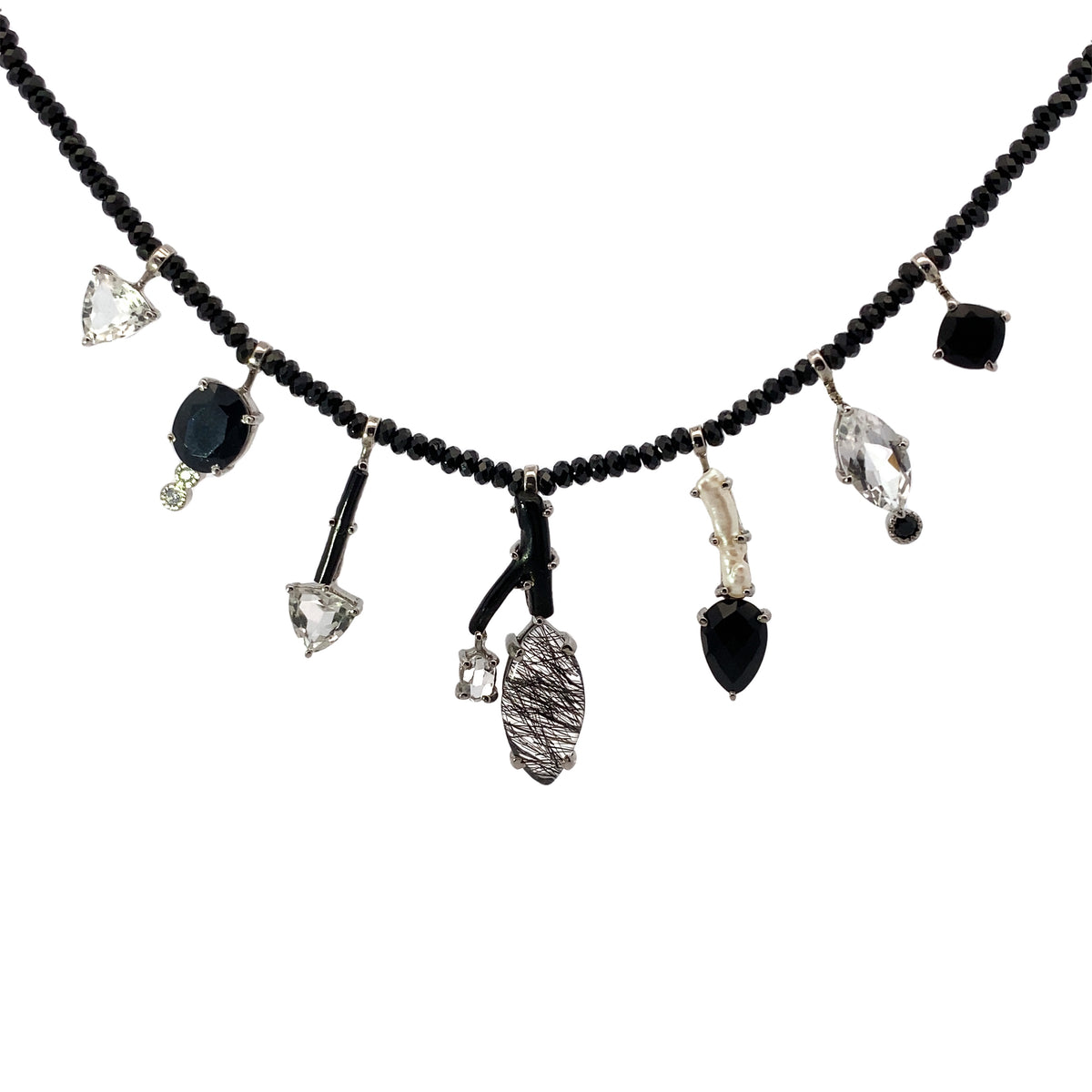 7 Stick Necklace - Spinel and Tourmalinated Quartz