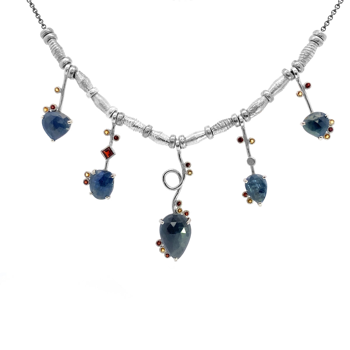 5 Stick Sapphire and Garnet Necklace