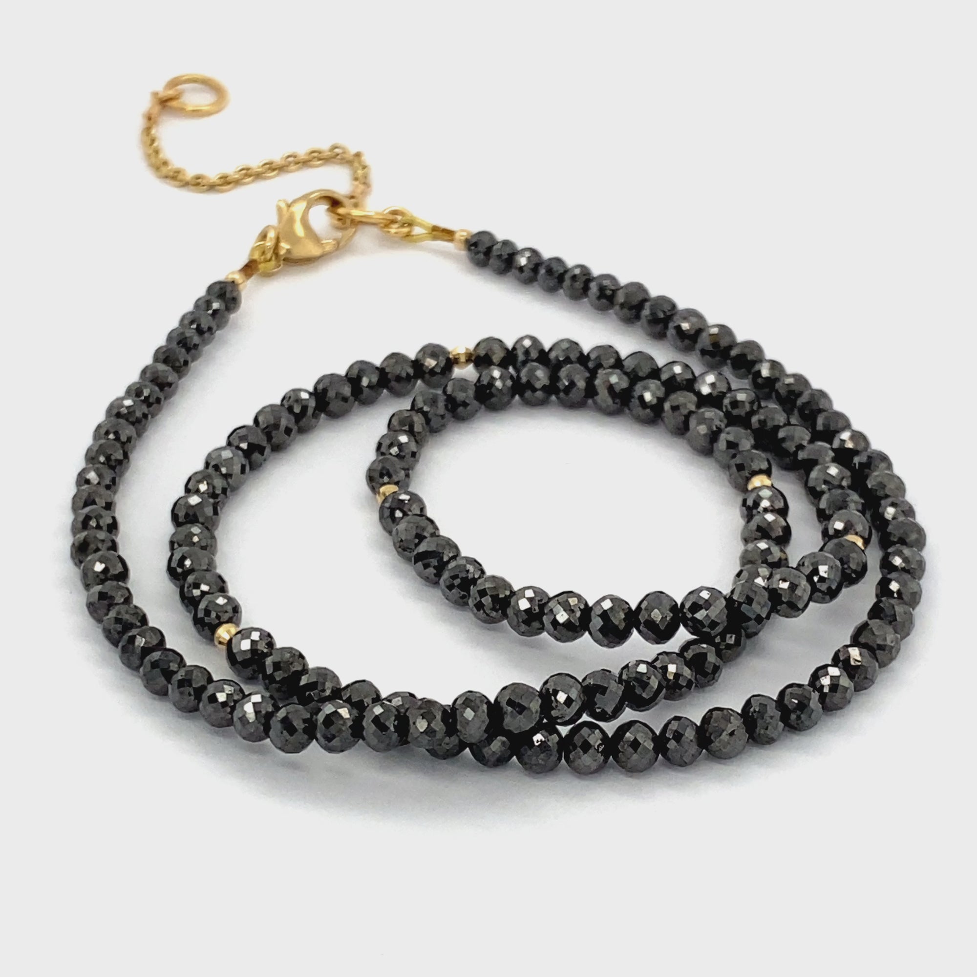 14k Large Black Diamond Faceted Bead Necklace