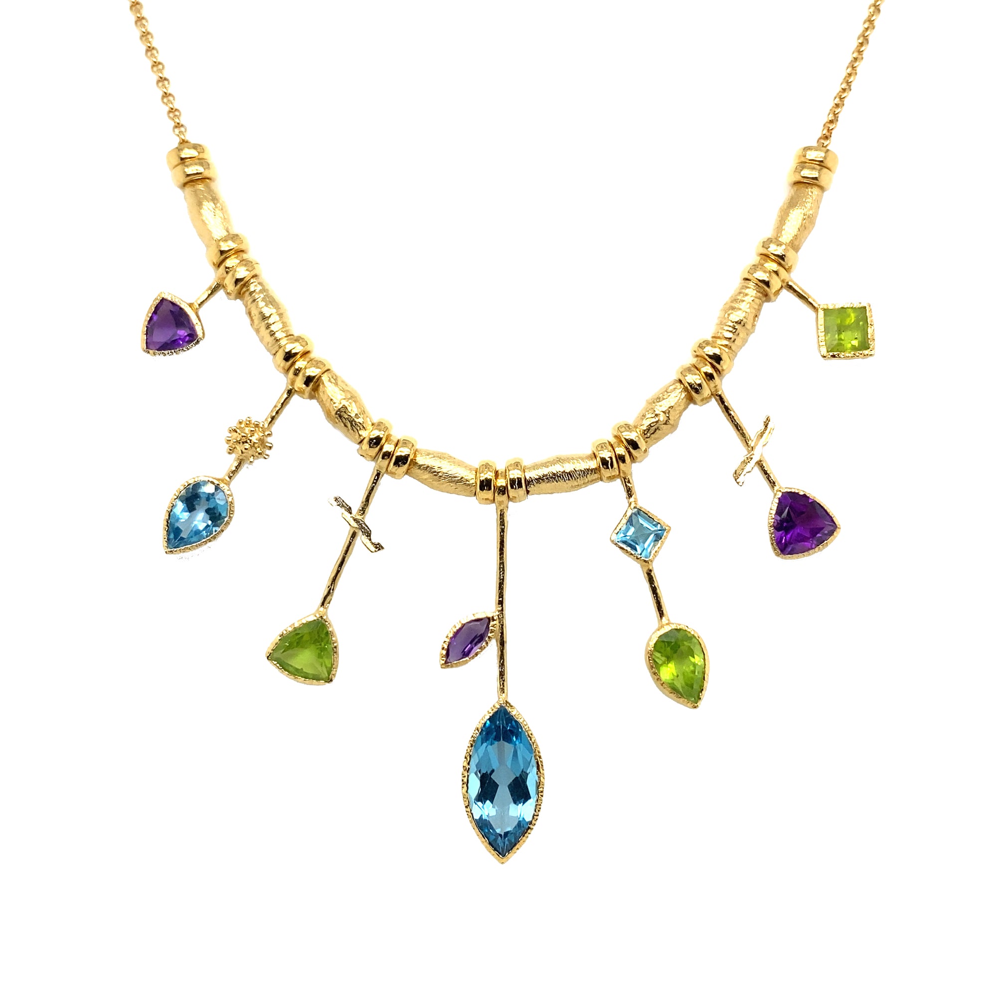 7 Stick Edge Necklace - Blue Topaz, Gold