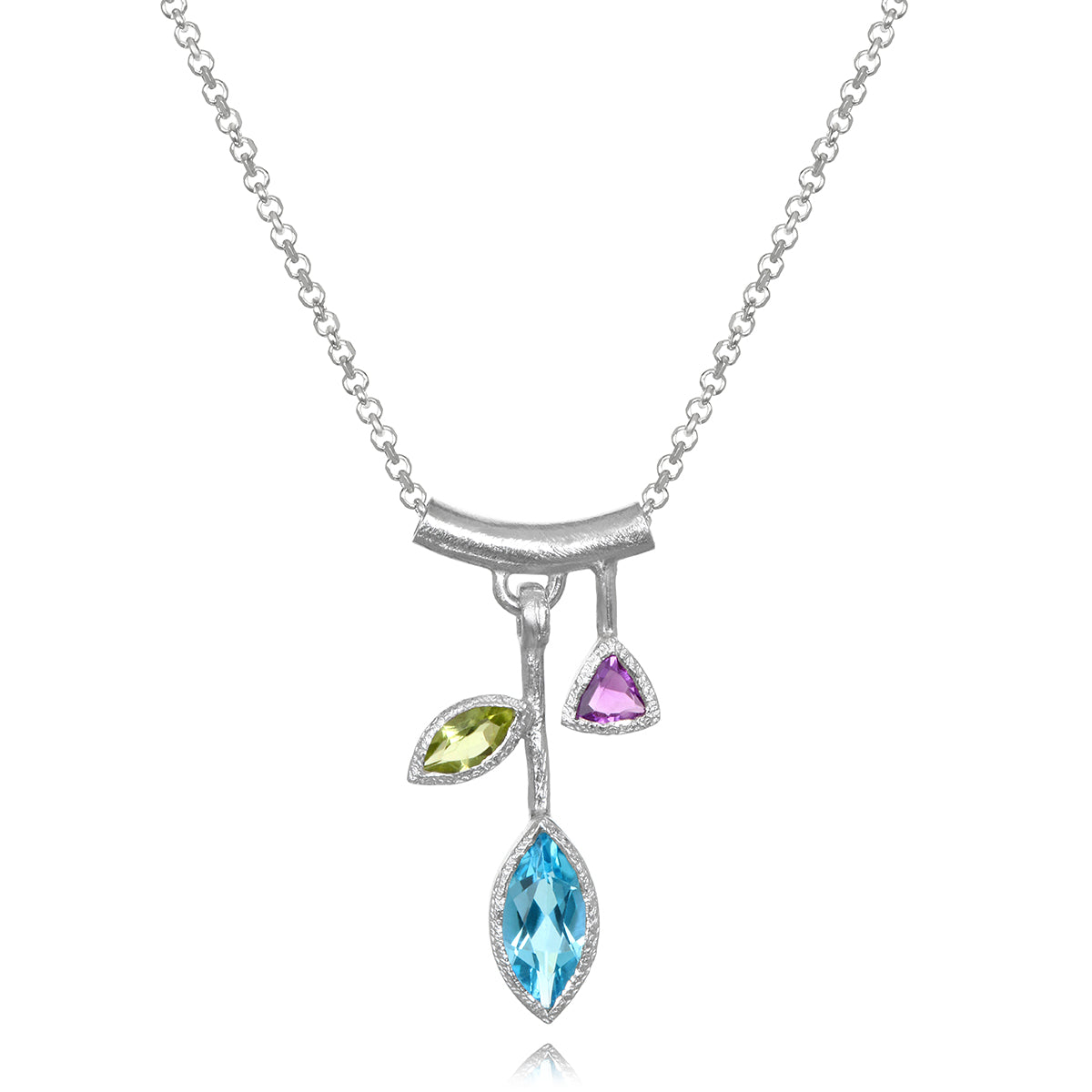 3 Stone Petal Pendant Blue Topaz – Small