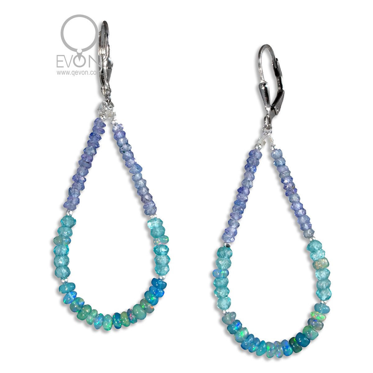 Silver Leverback Earrings with Blue Opal, Tanzanite &amp; Apatite