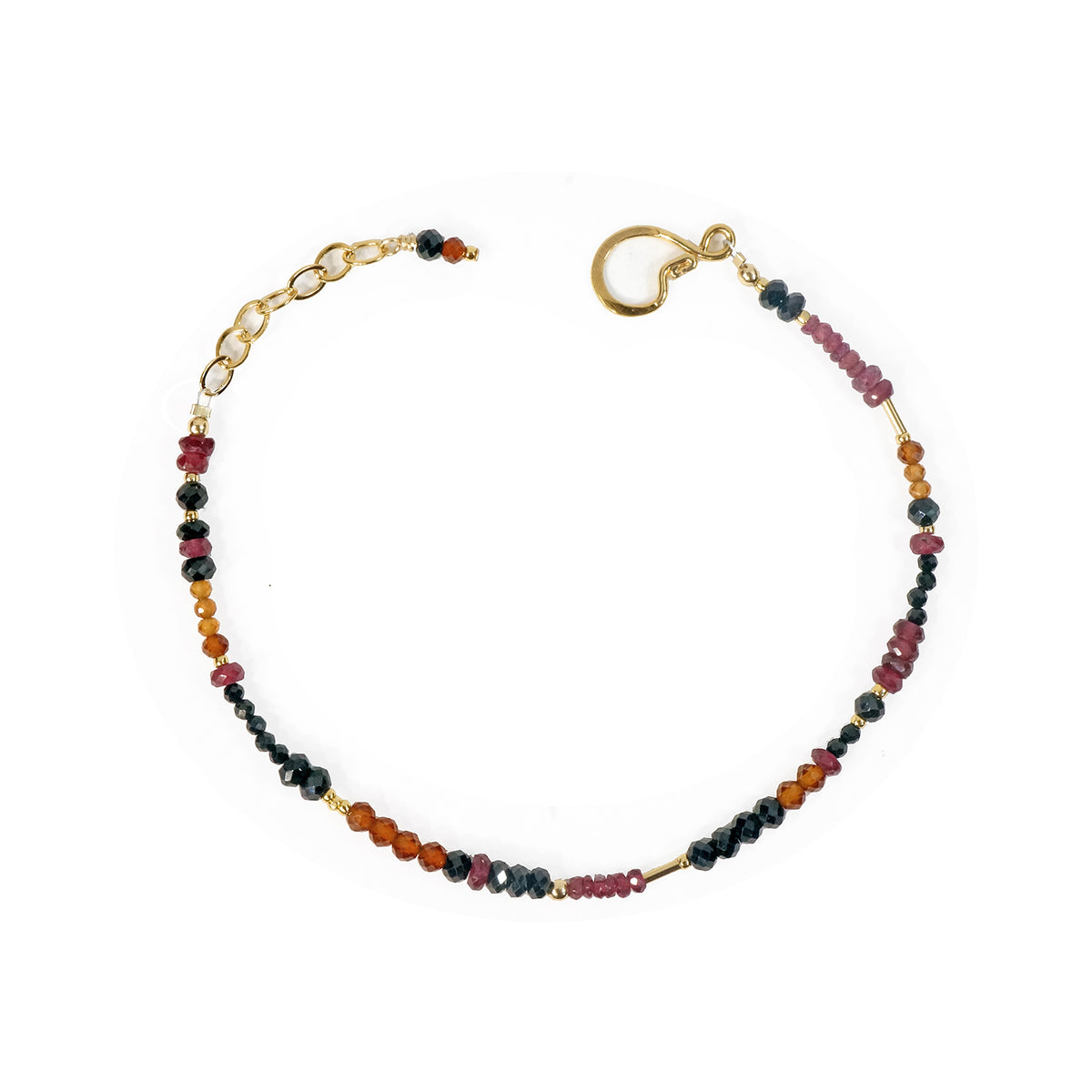 Gold Gemstone Bracelet with Spinel, Hessonite, Ruby