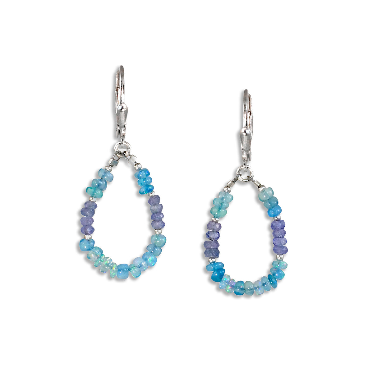 Silver Leverback Earrings with Blue Opal &amp; Tanzanite - Small