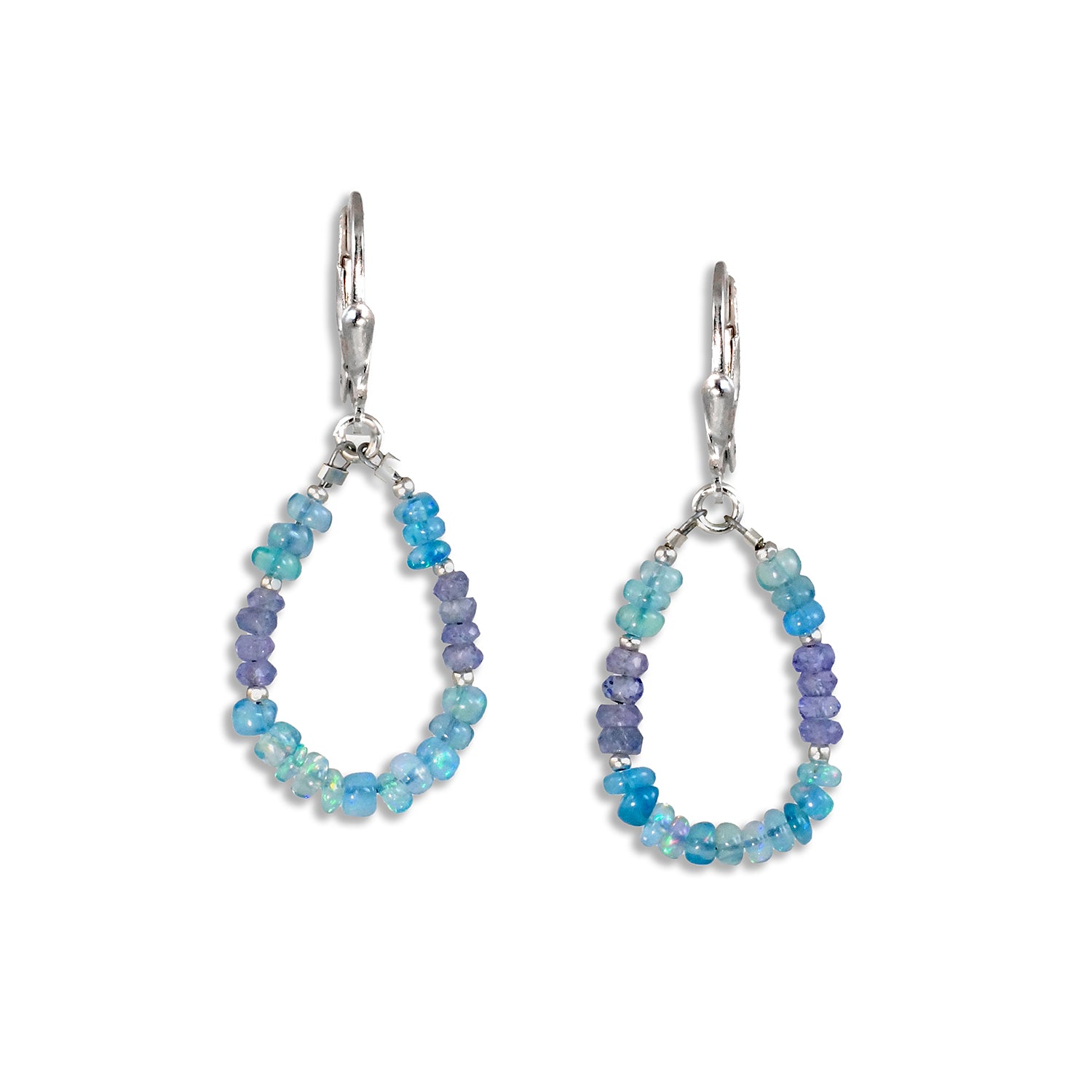 Silver Leverback Earrings with Blue Opal & Tanzanite - Small