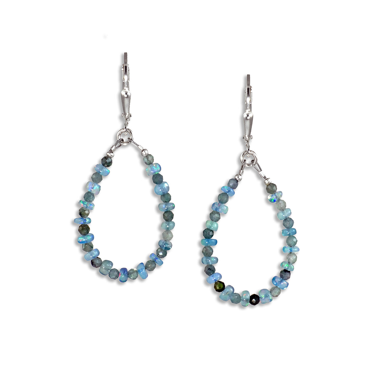 Silver Leverback Earrings with Blue Opal &amp; Aqua - Small